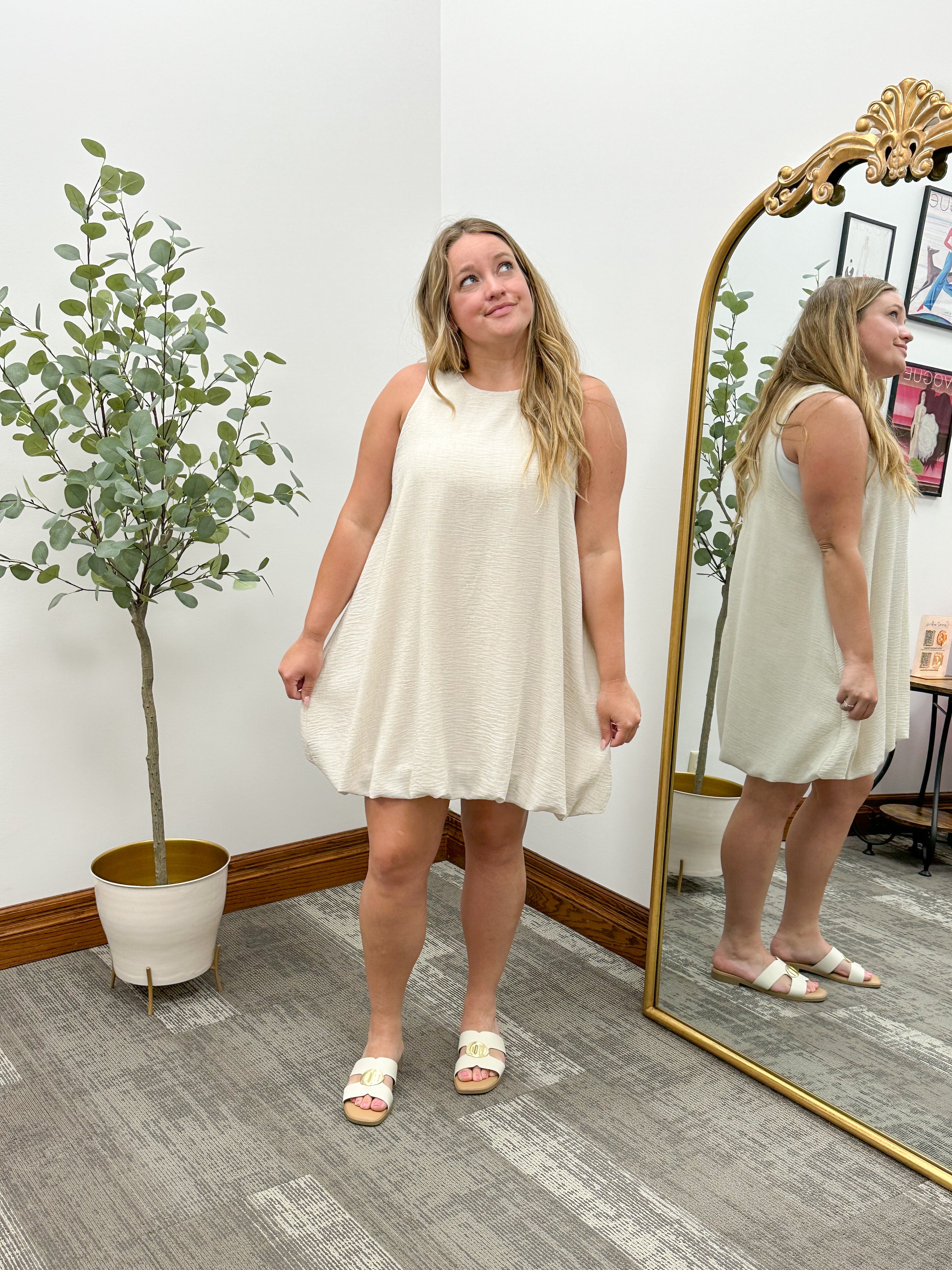 Beige Bubble Hem Dress