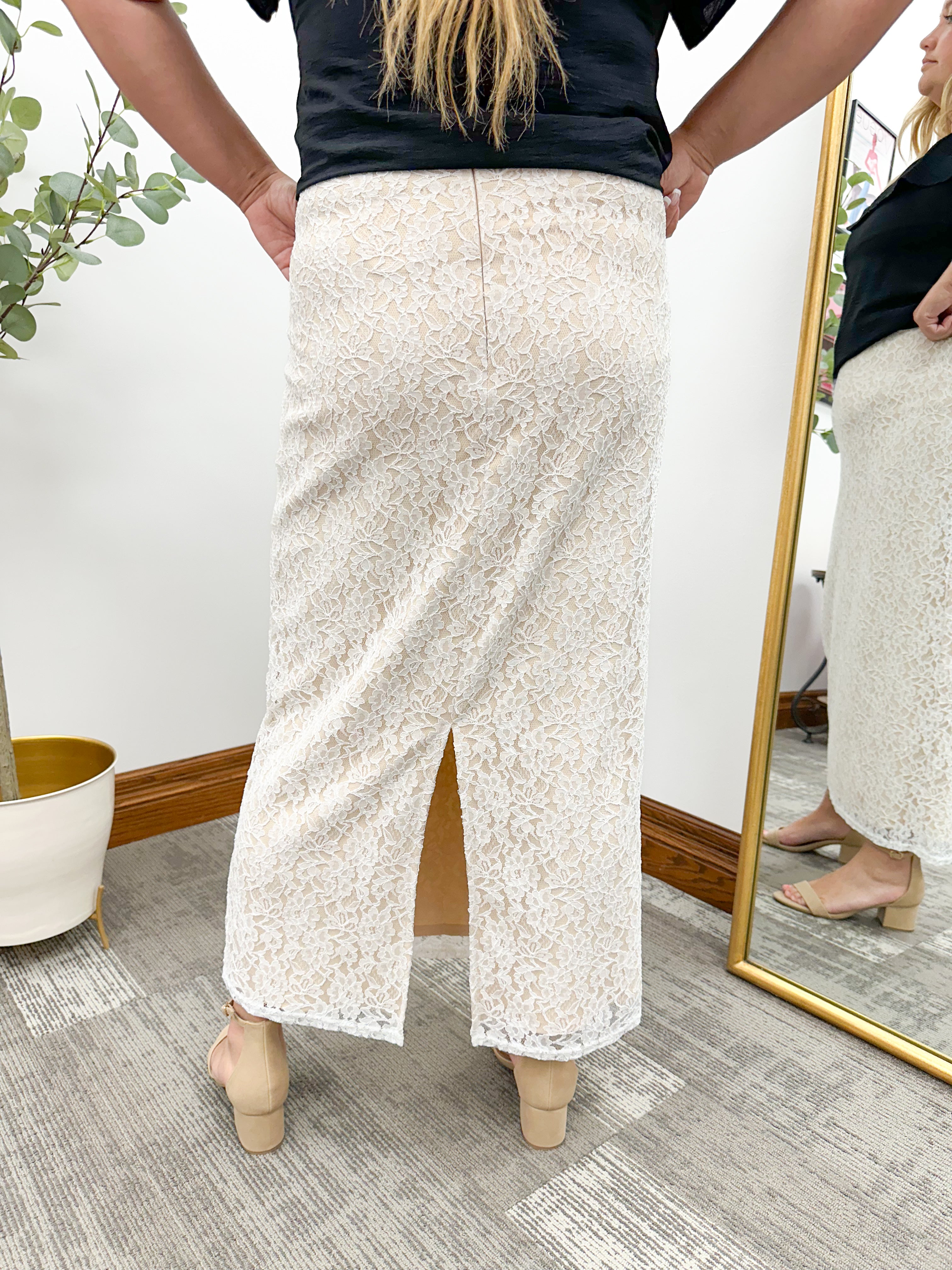 Remi White Lace Midi Skirt