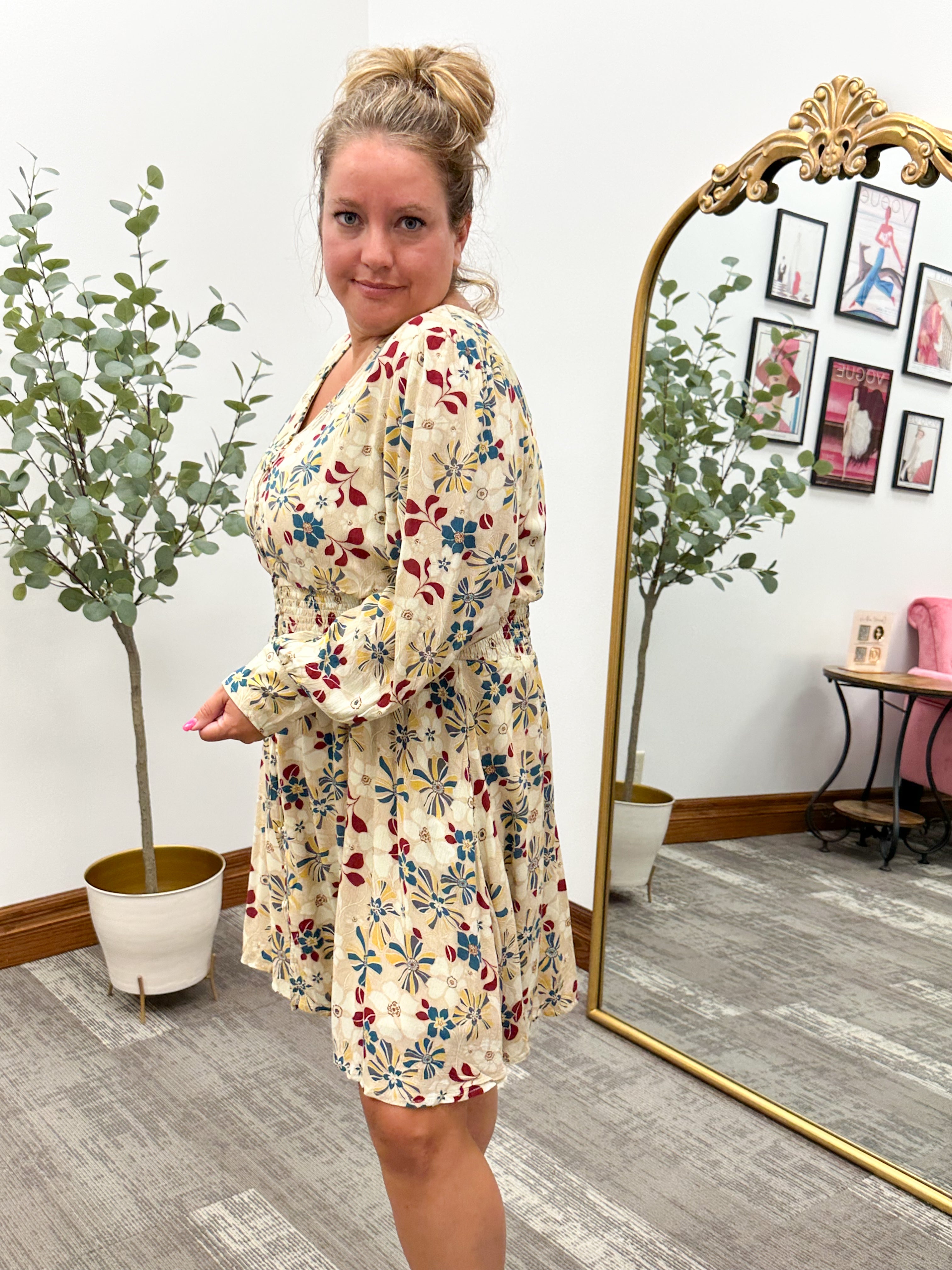 Floral Print Button Up Smocked Dress