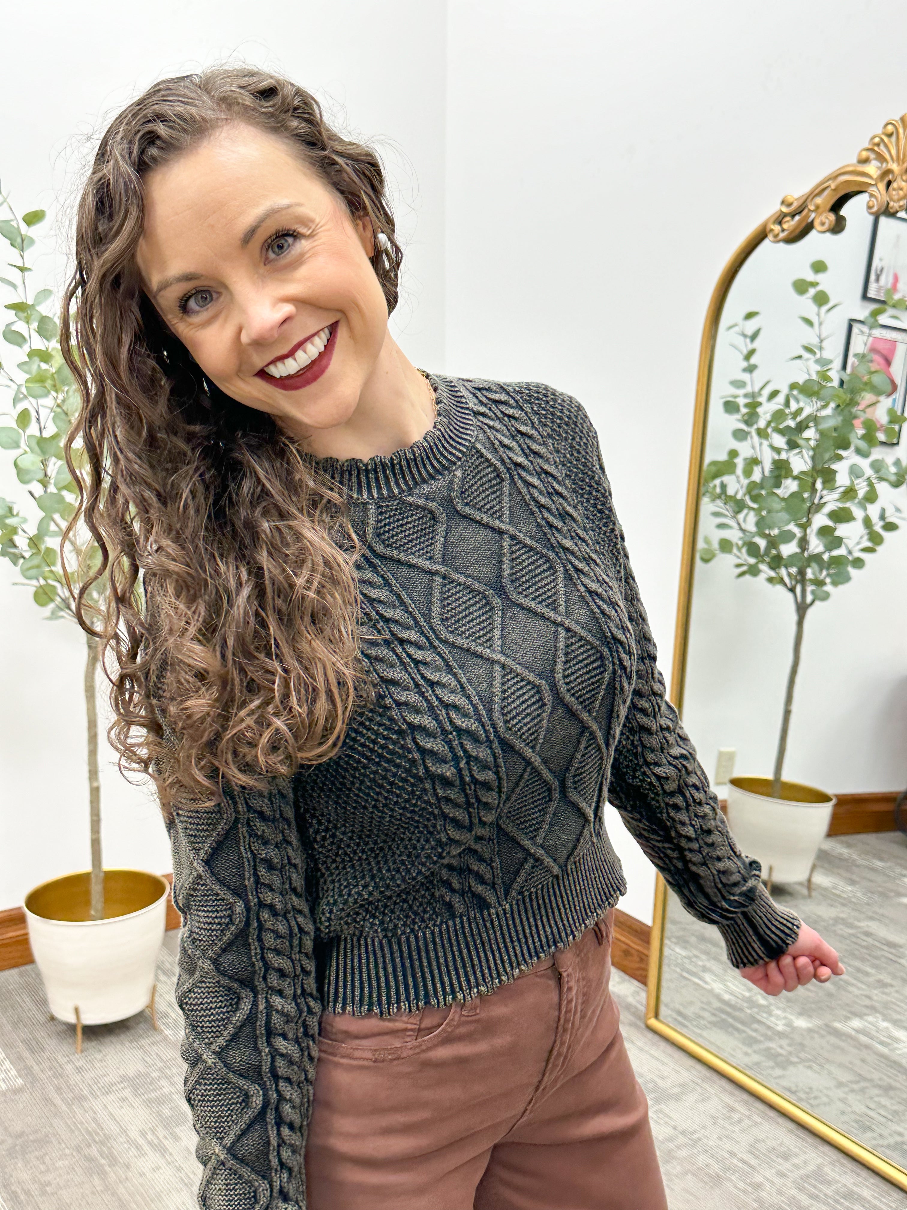 Kate Cropped Cable Knit Sweater