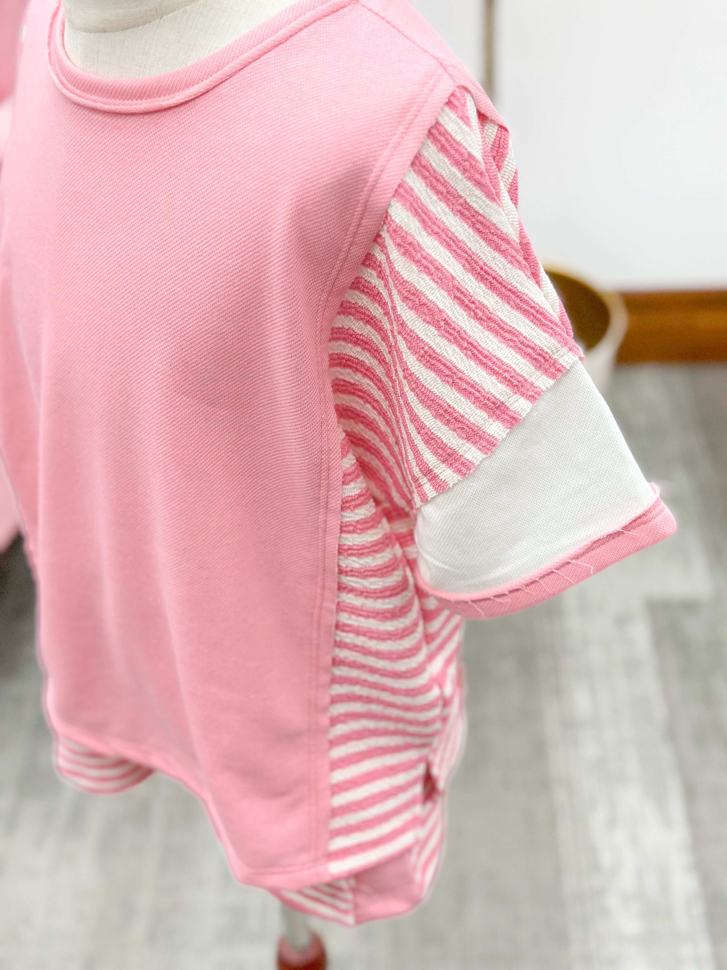 Girls Pink Colorblock Striped Knit Top