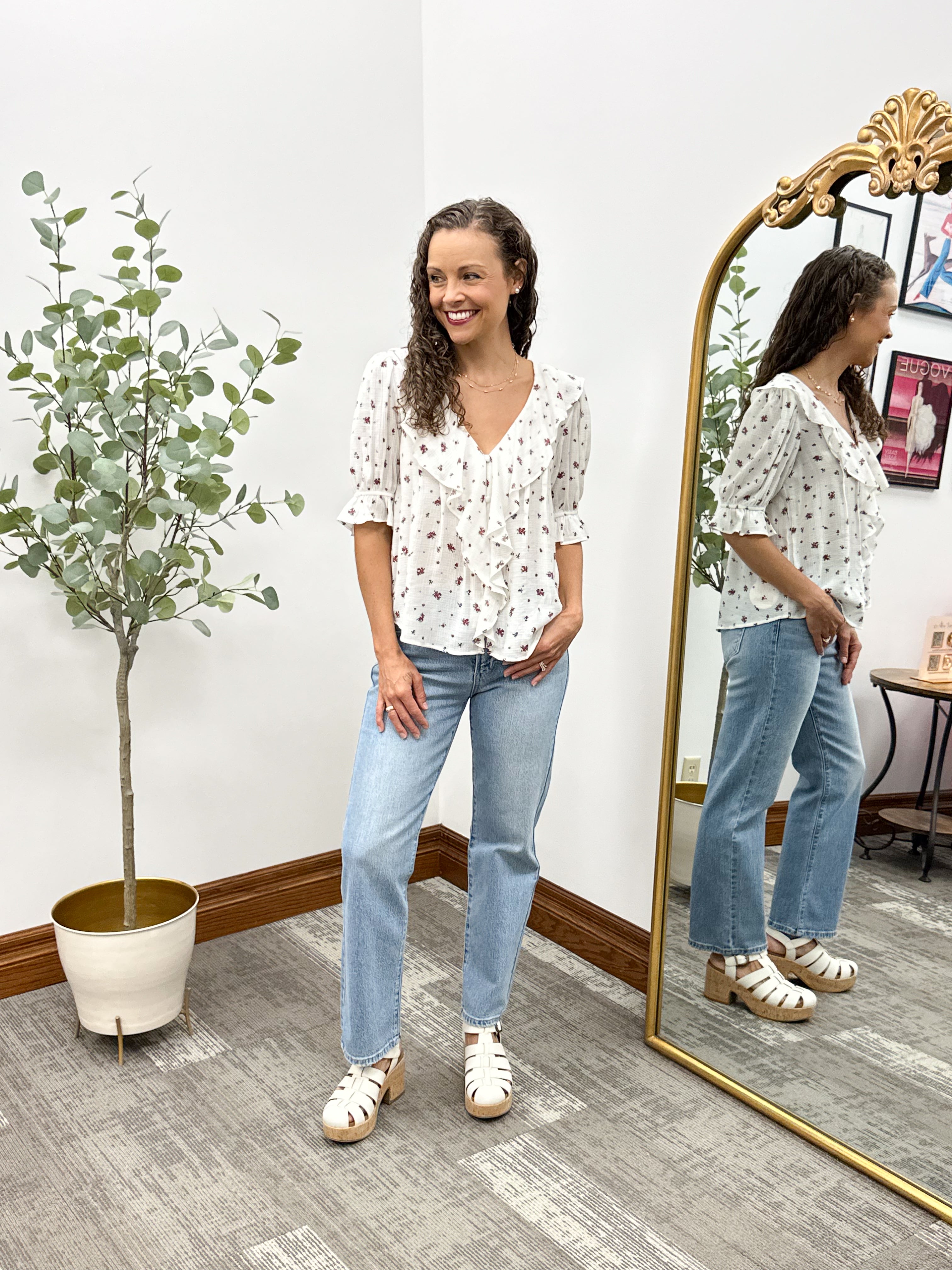 Floral Ruffle V-Neck Blouse