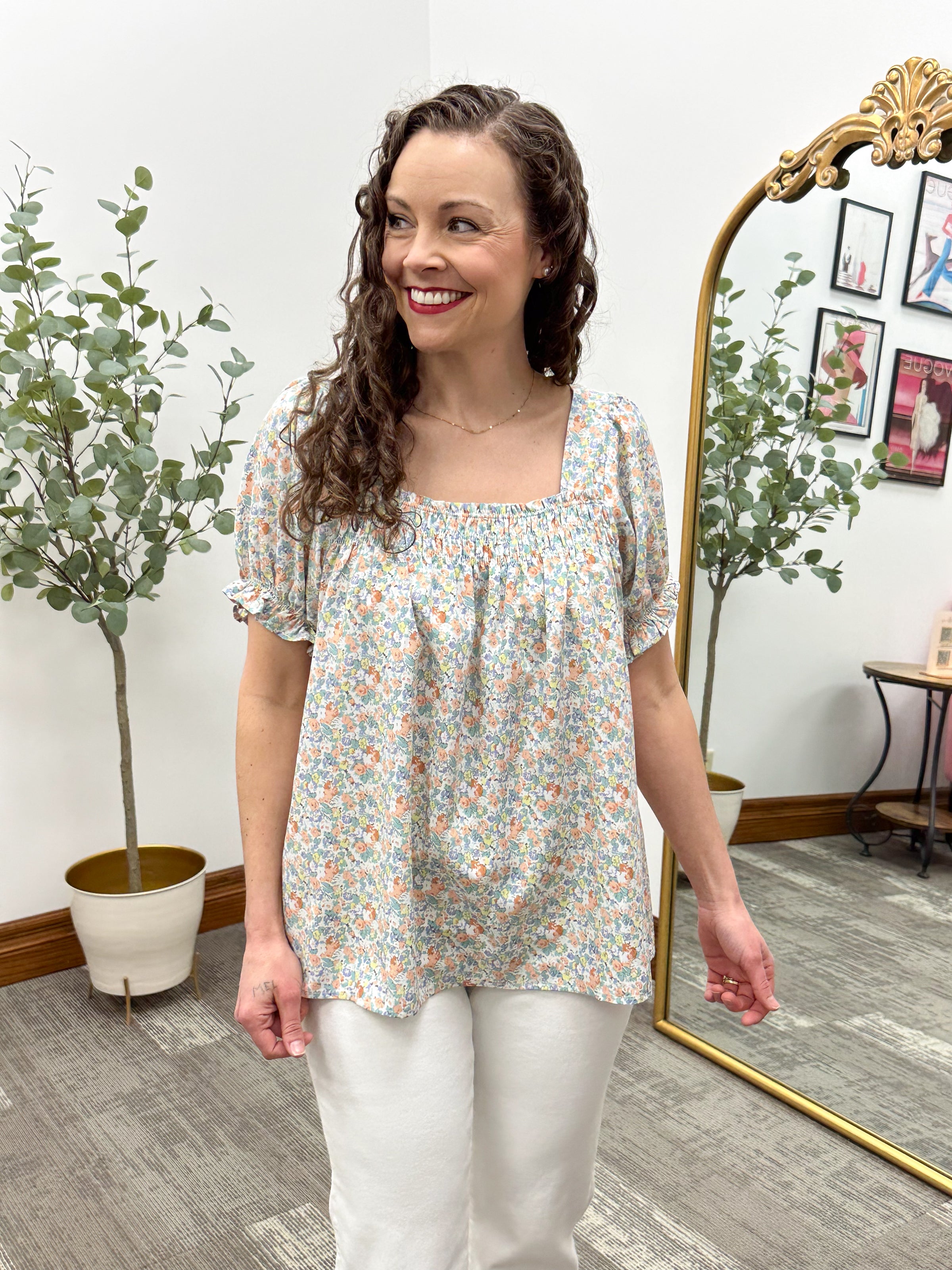 Floral Print Puff Sleeve Blouse