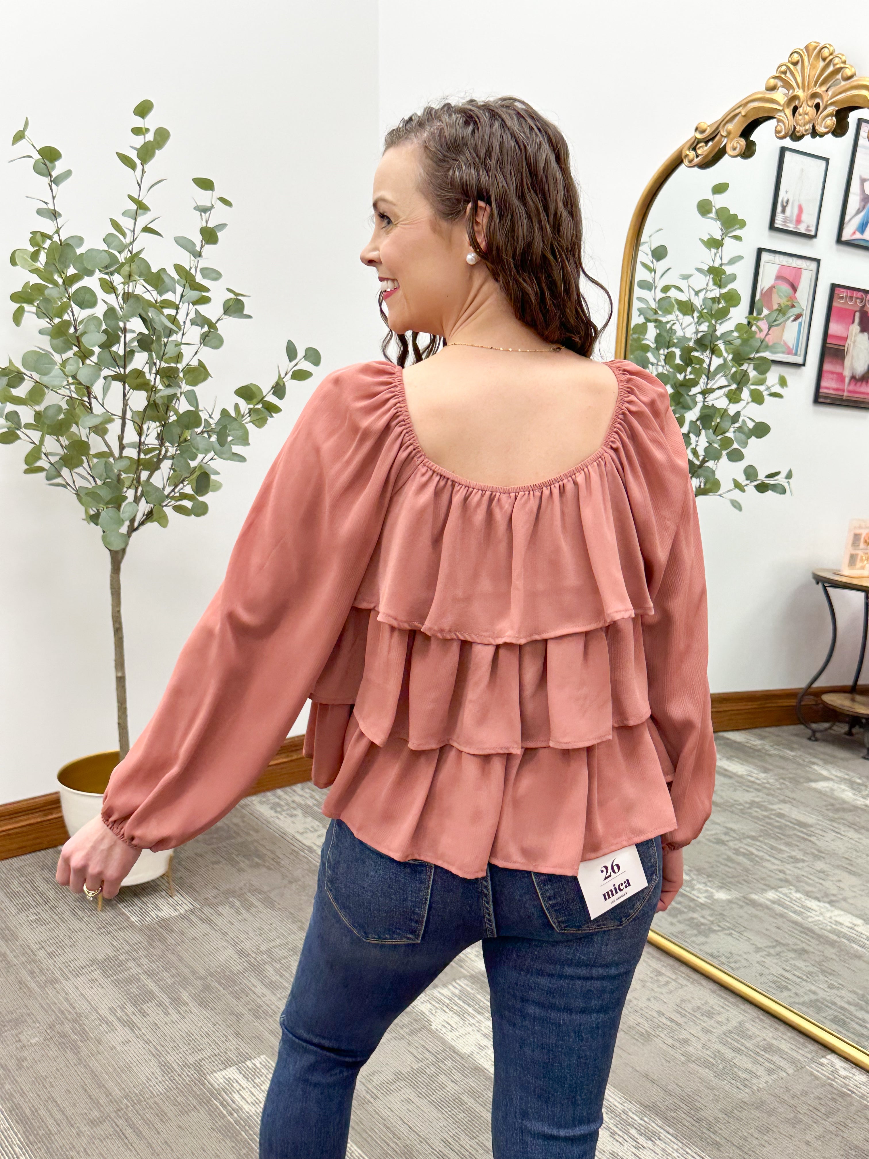 Tiered Ruffle Ballon Sleeve Blouse