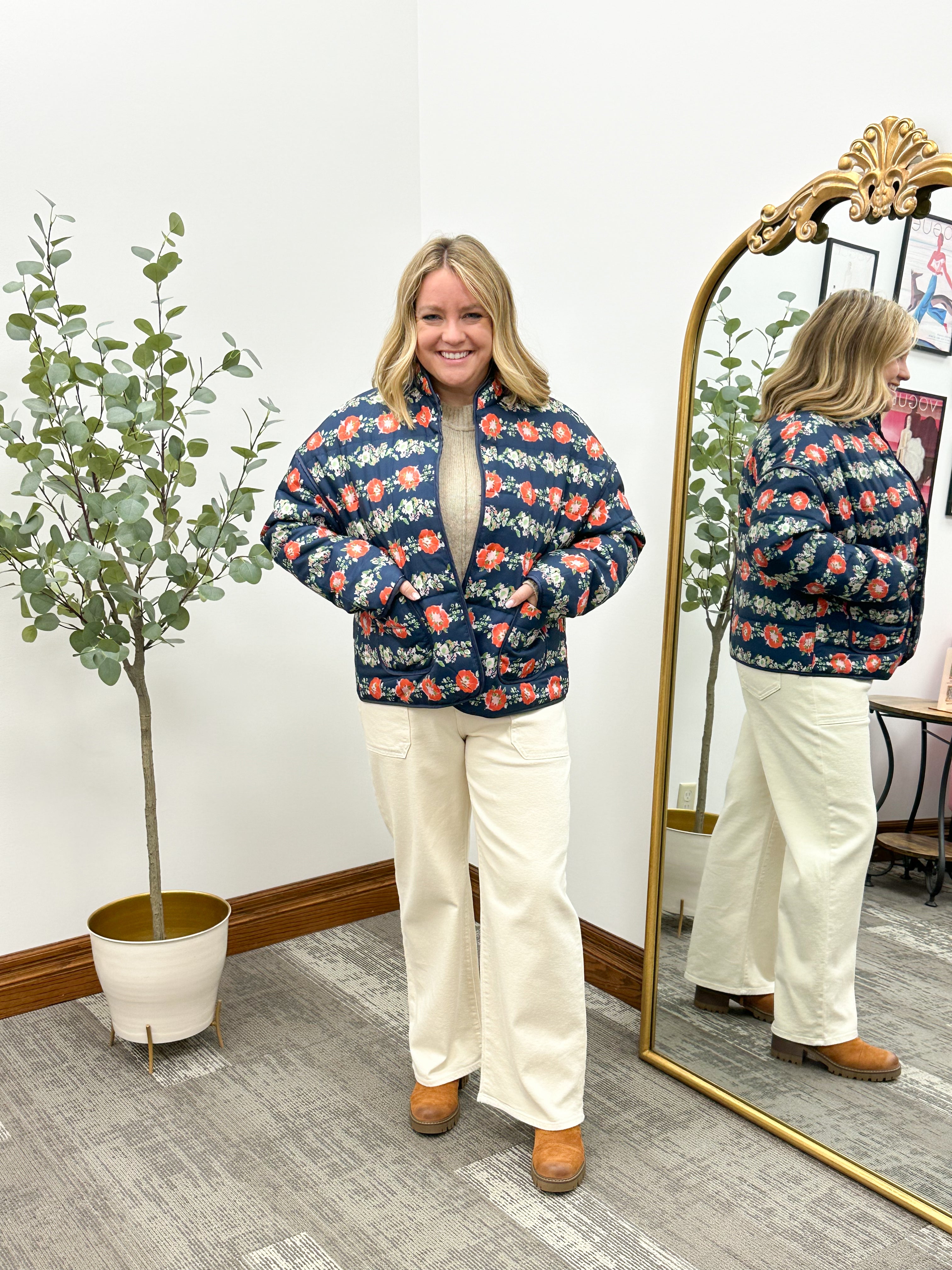 Navy & Floral Quilted Jacket