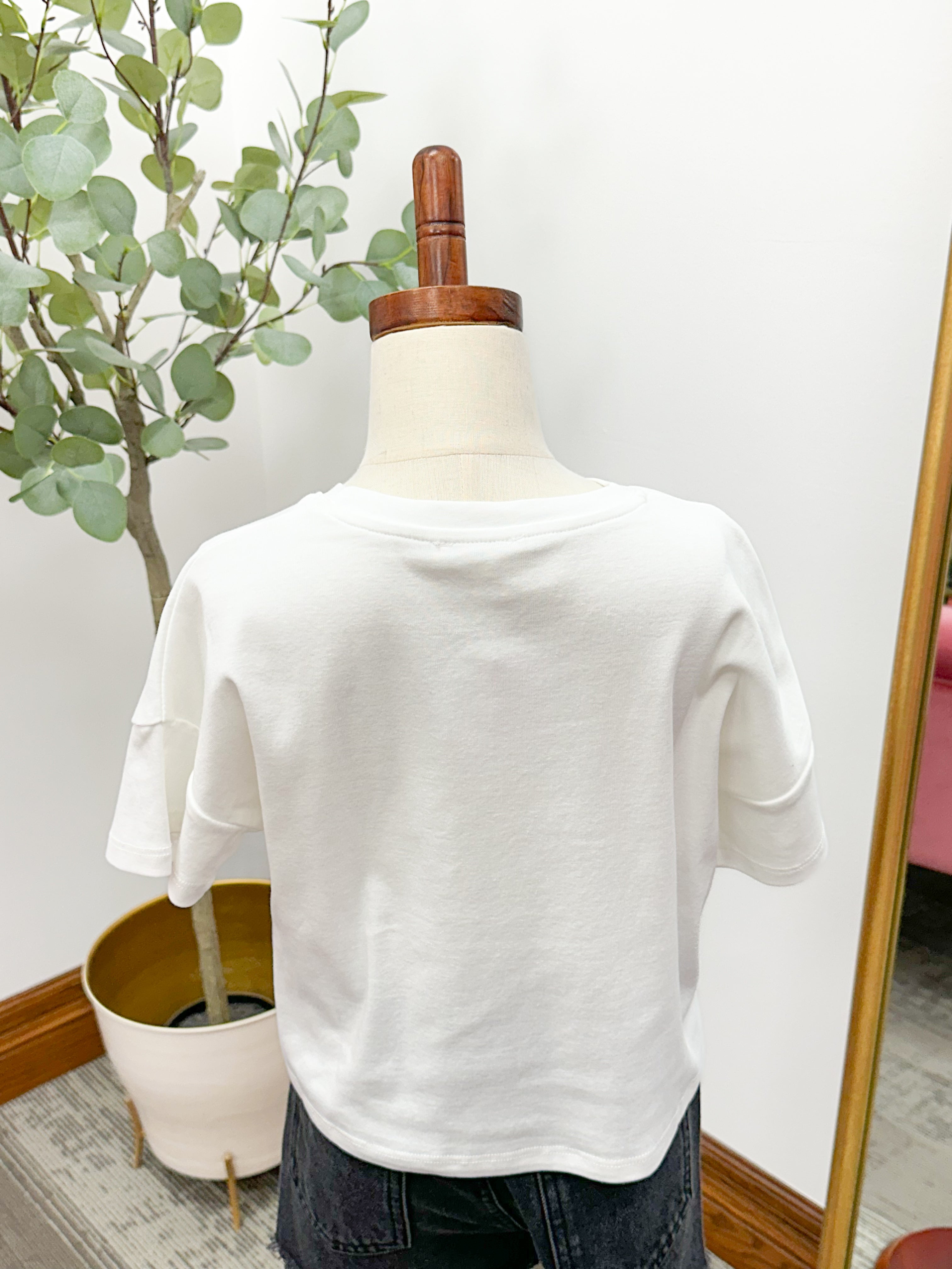Girls White Ruffle Pocket T-Shirt