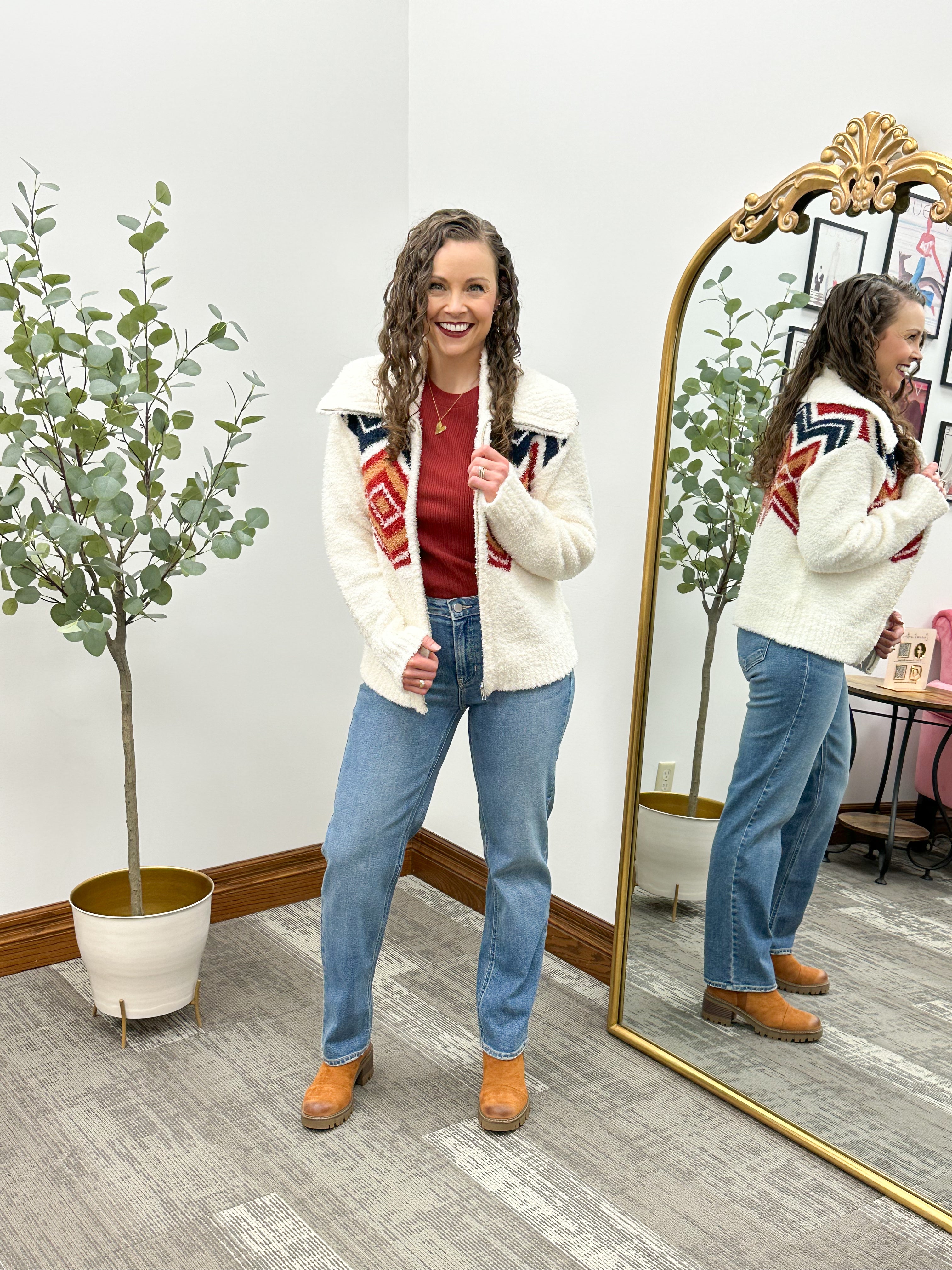 Talulla Cream & Burgundy Sweater Jacket