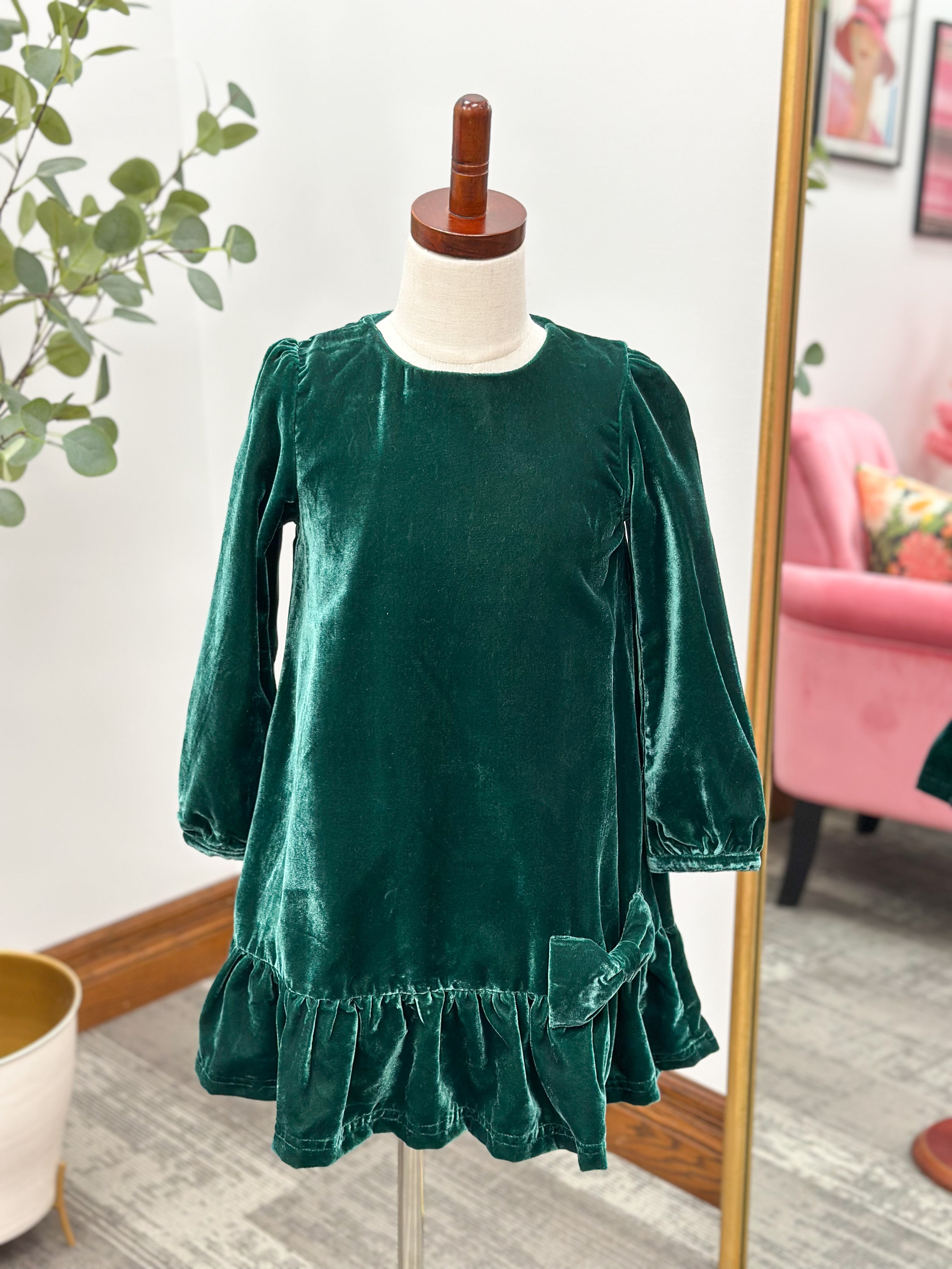 Girls Hunter Green Velvet Dress