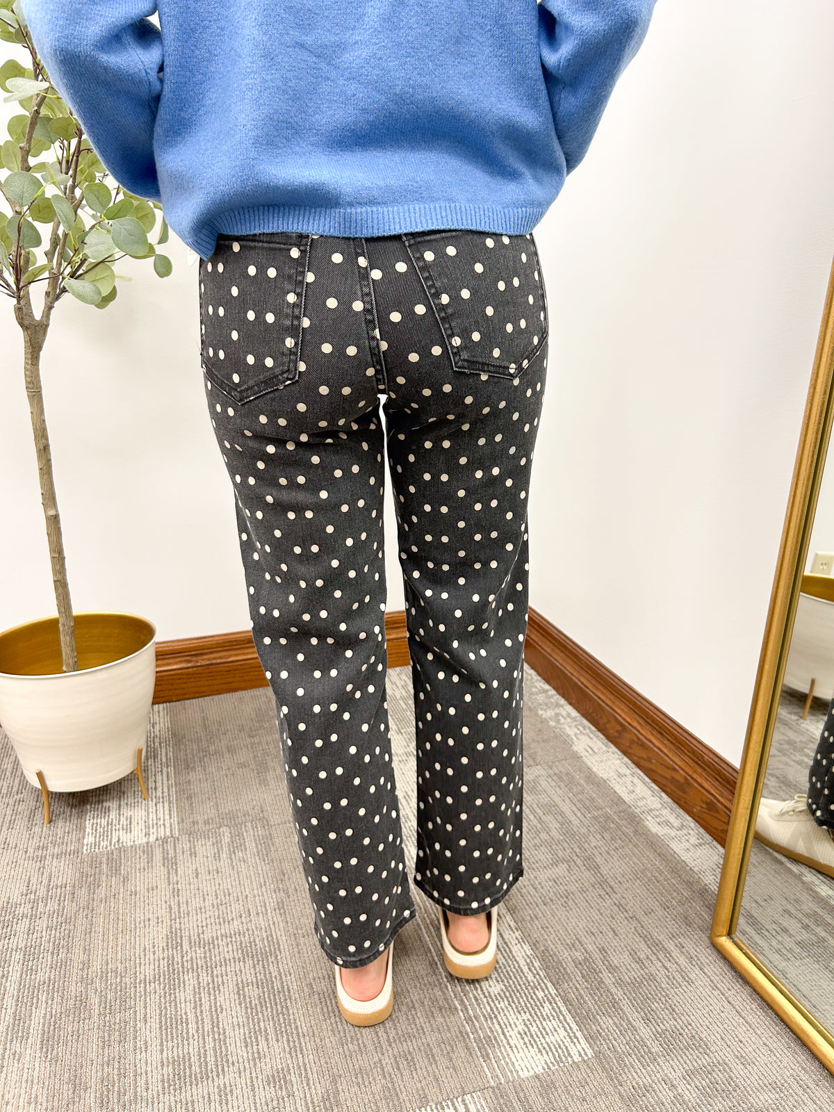 HR Washed Black Polka Dot Straight Leg Jeans