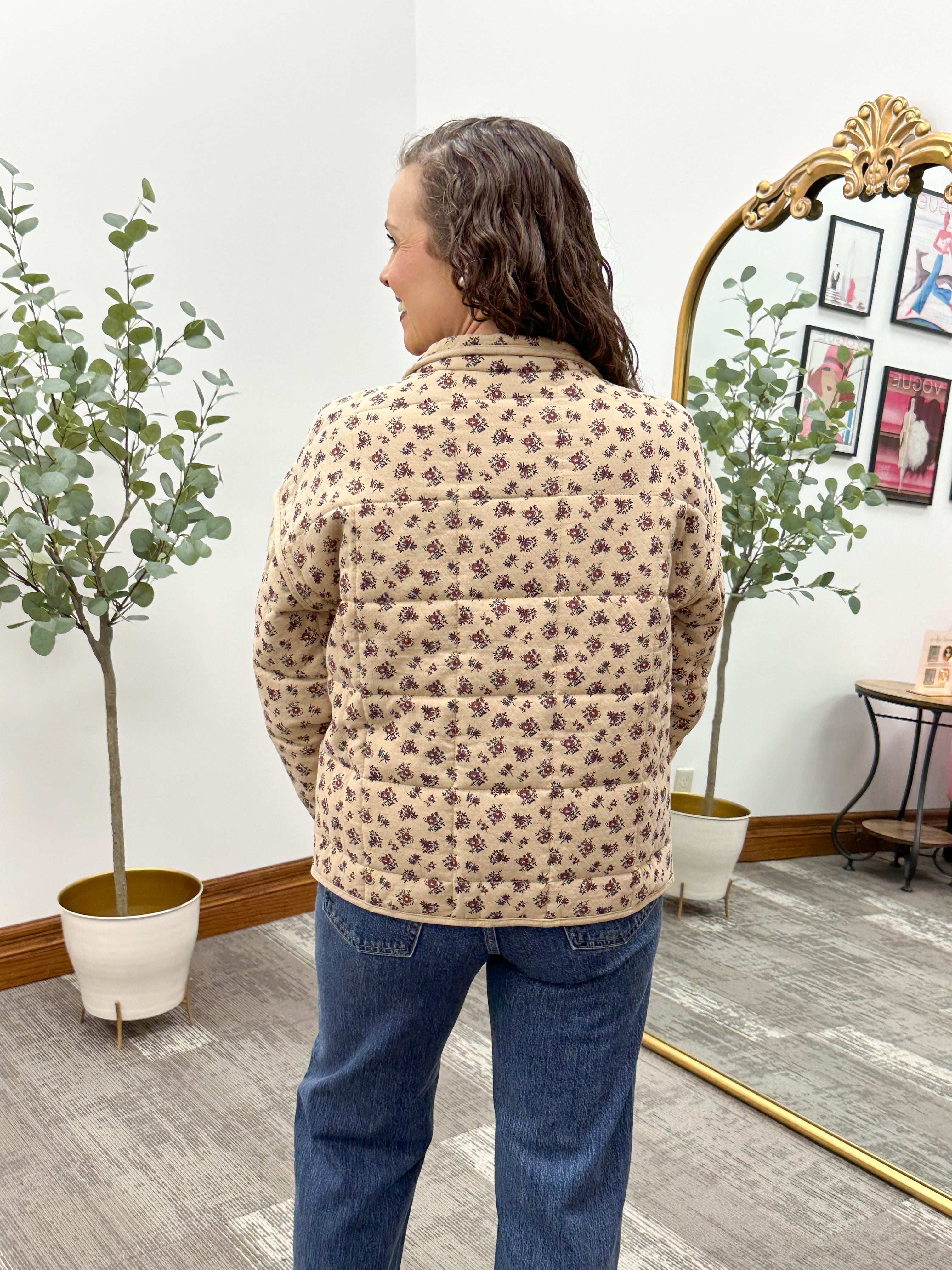 Floral Quilted Jacket with Pockets