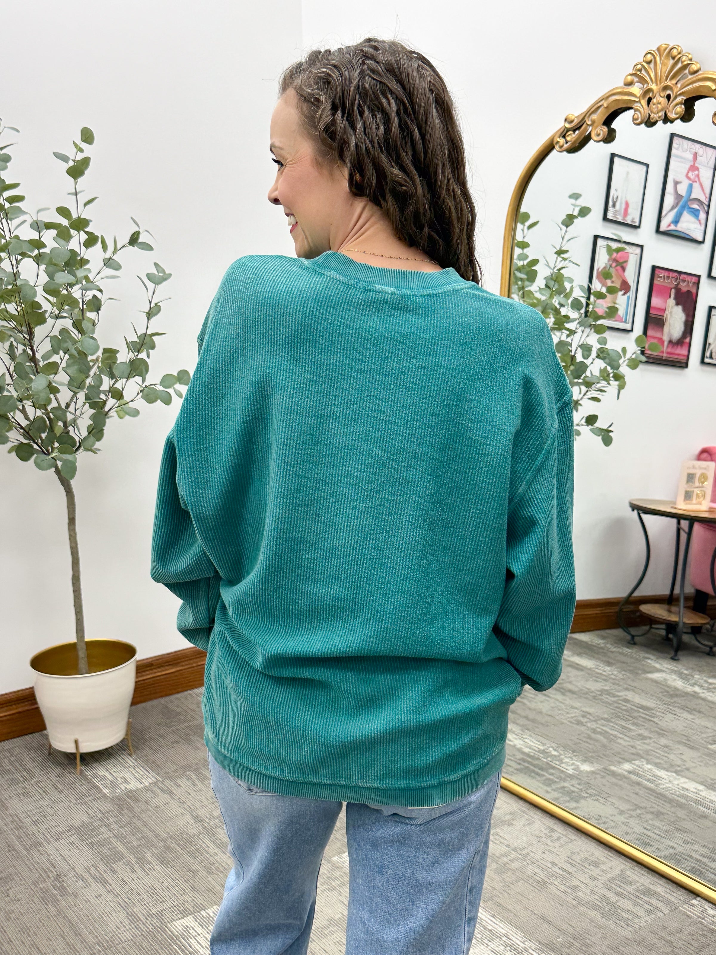 Dark Teal Oversized Corded Crewneck