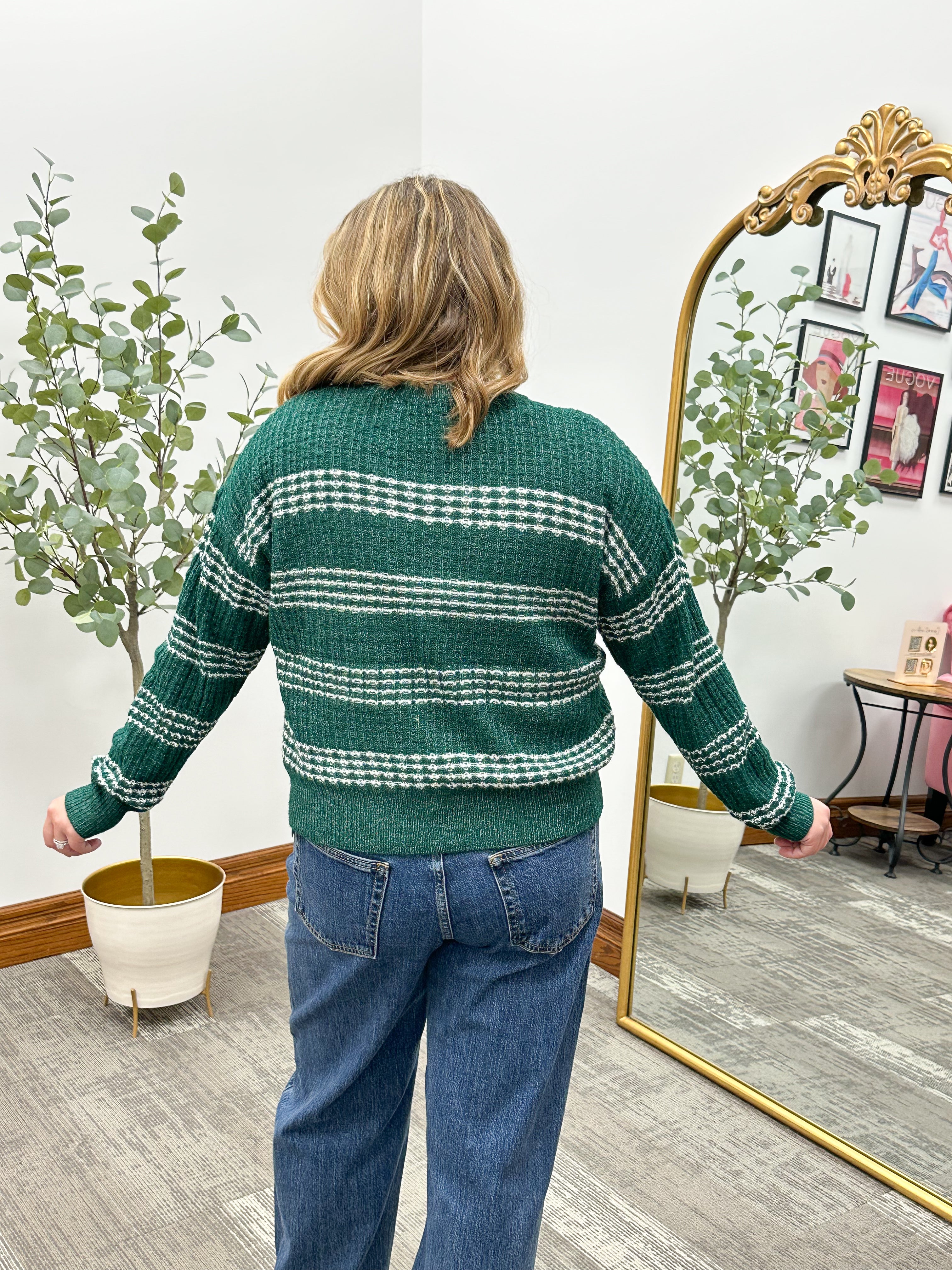 Forest Green Striped Sweater