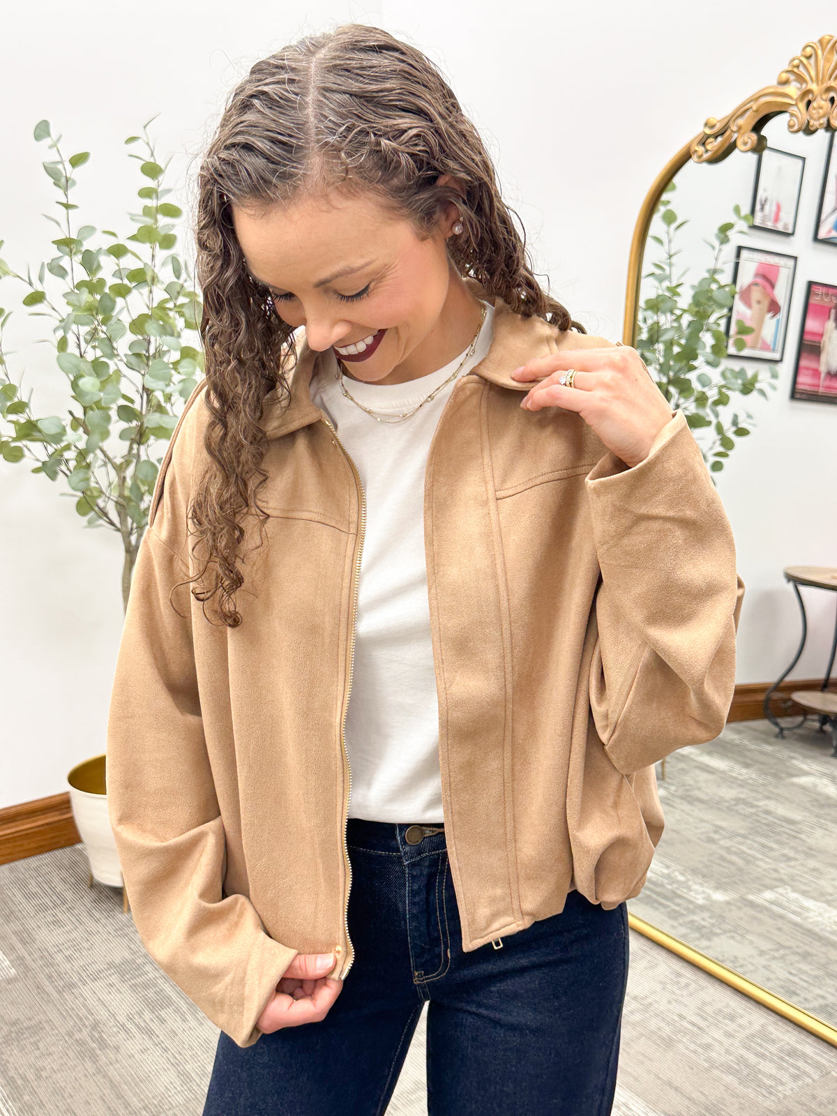 Tan suede bubble hem jacket