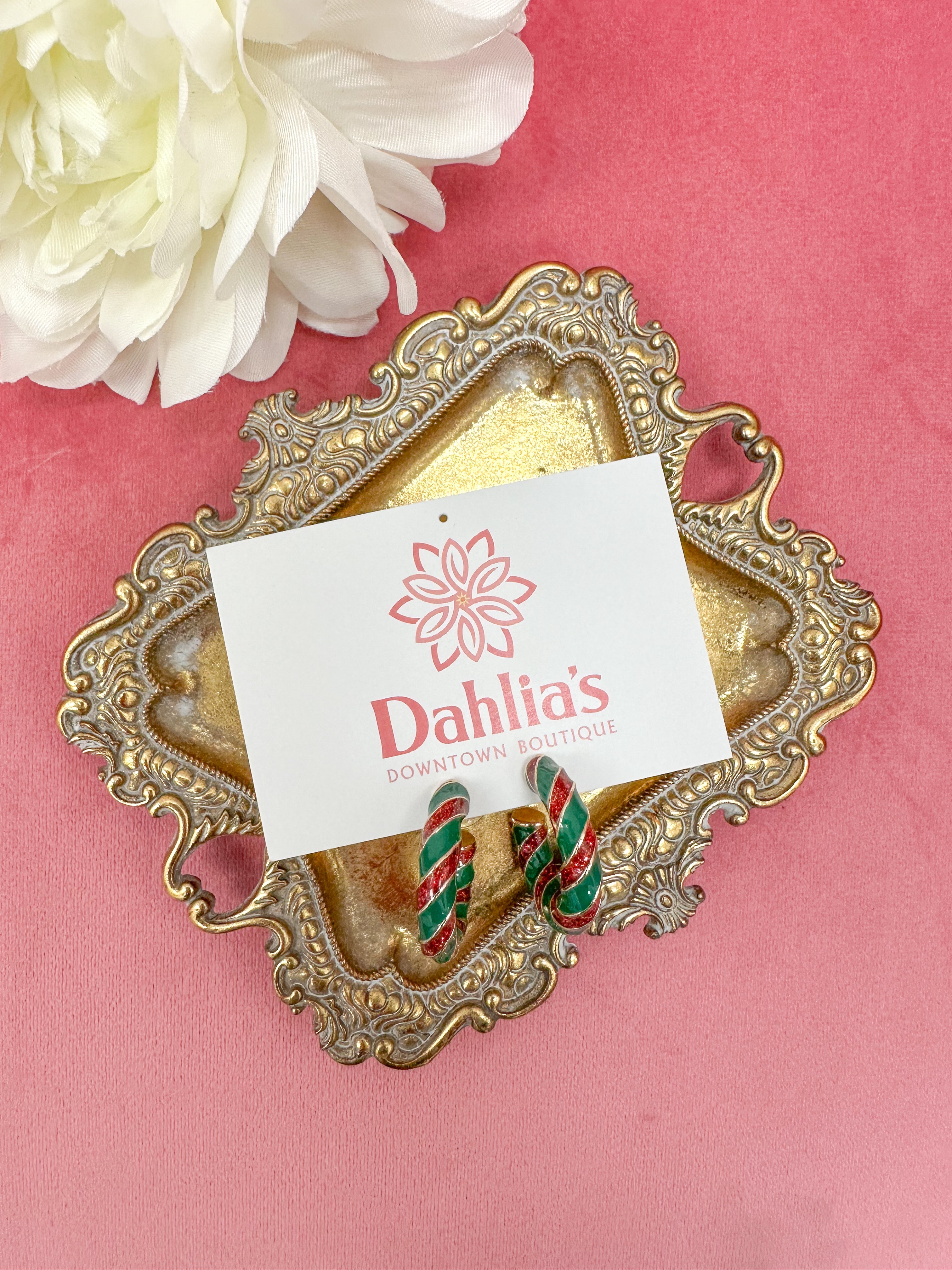 Green & Red Glitter Swirl Hoop Earrings