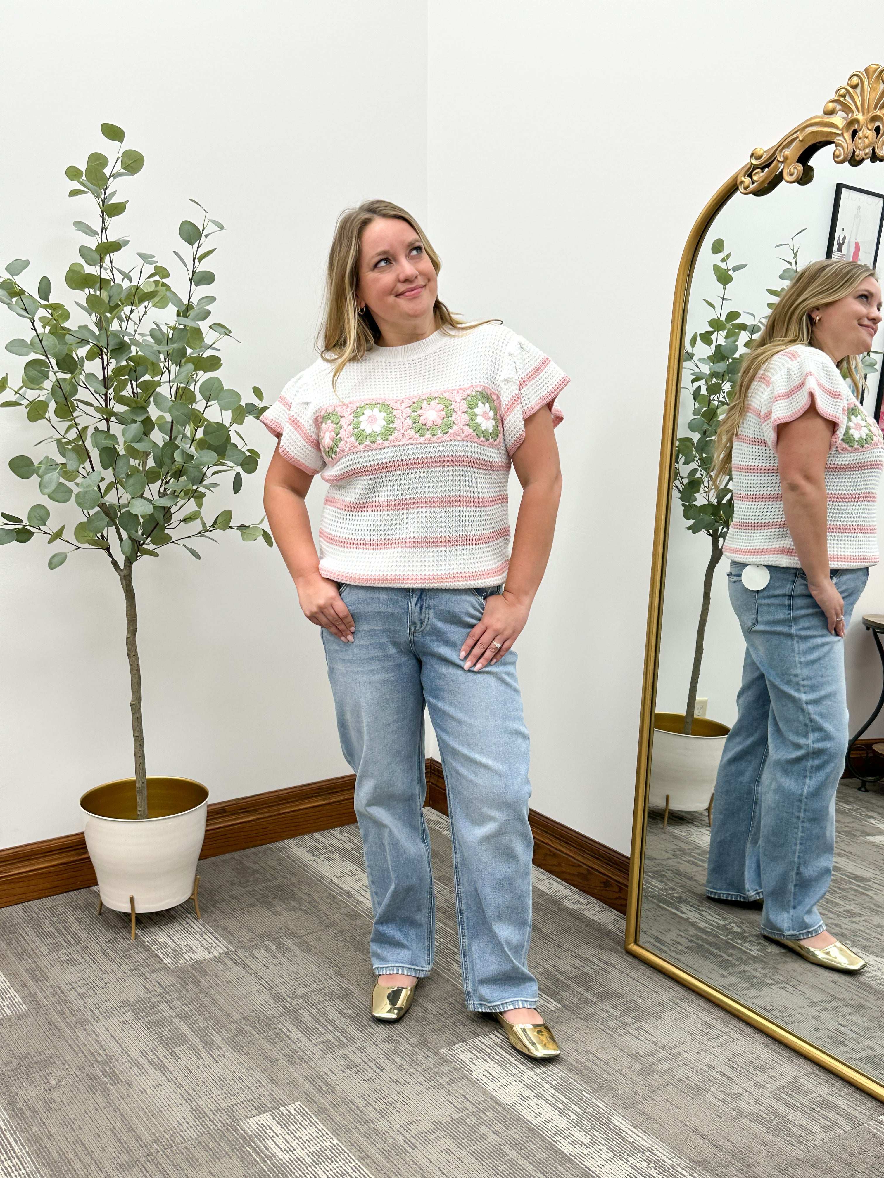 Kara Granny Square Striped Knit Top
