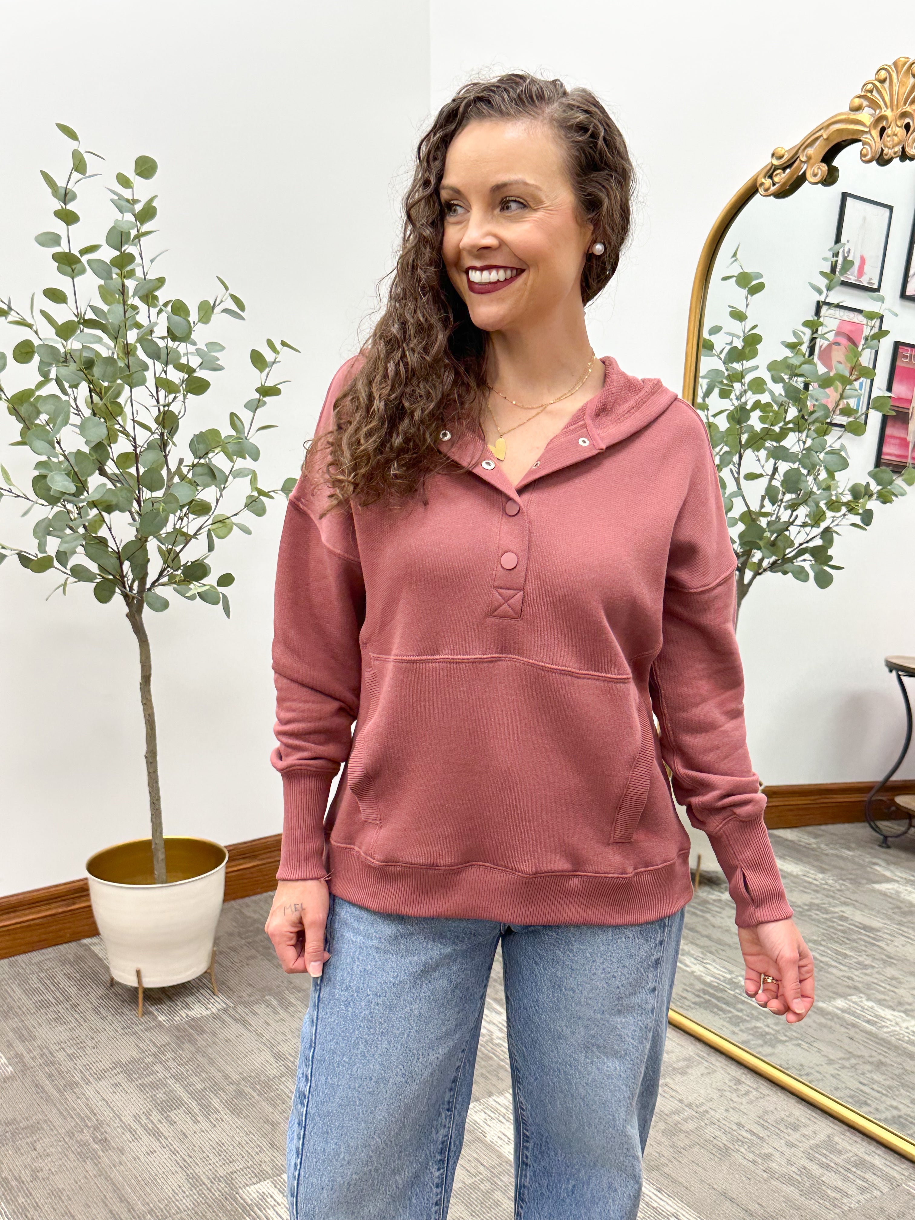 Oversized Dark Mauve Hooded Pullover