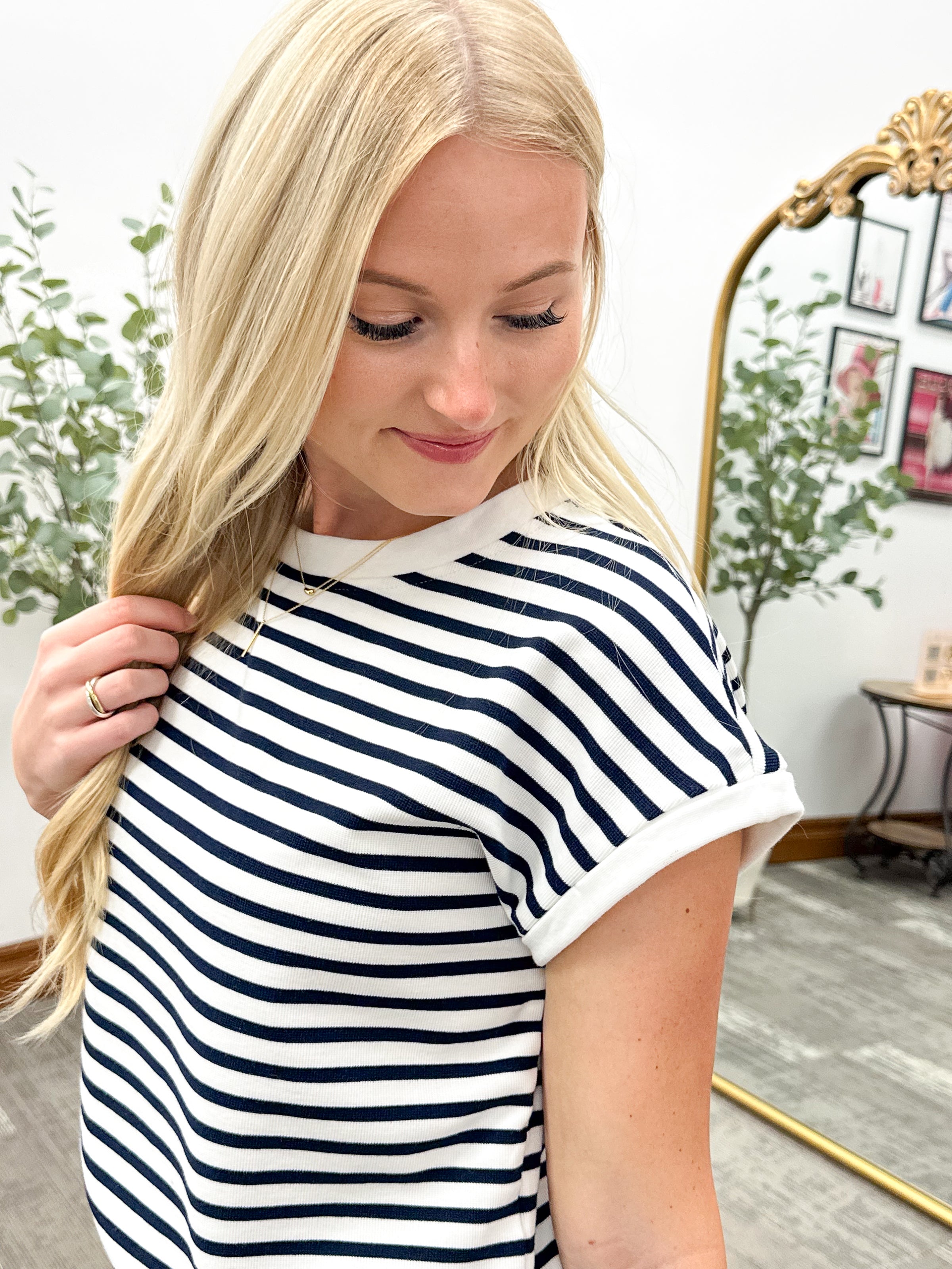 Navy & White Striped Top