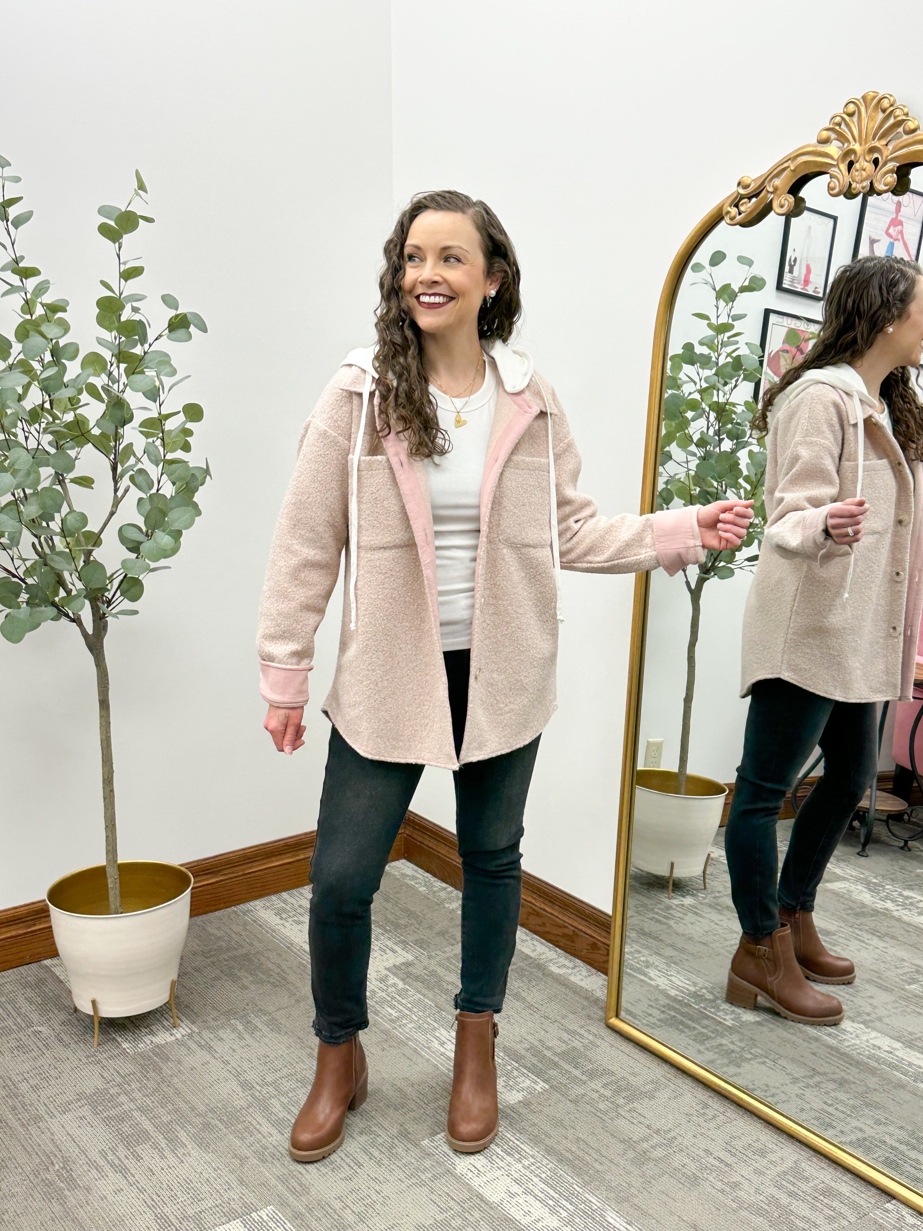 Pink Oversized Hooded Shacket