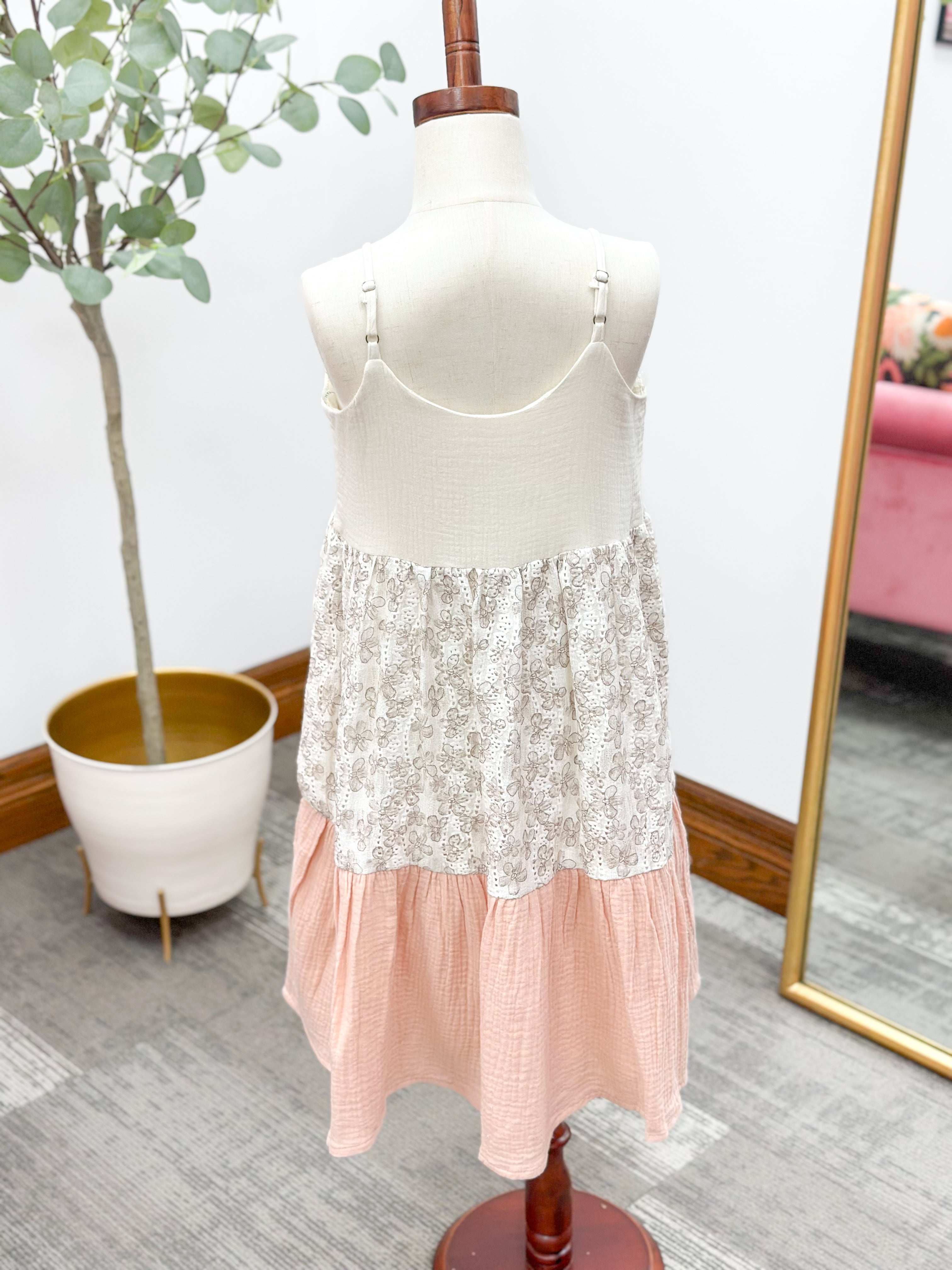 Girls Color Block Floral Detail Dress