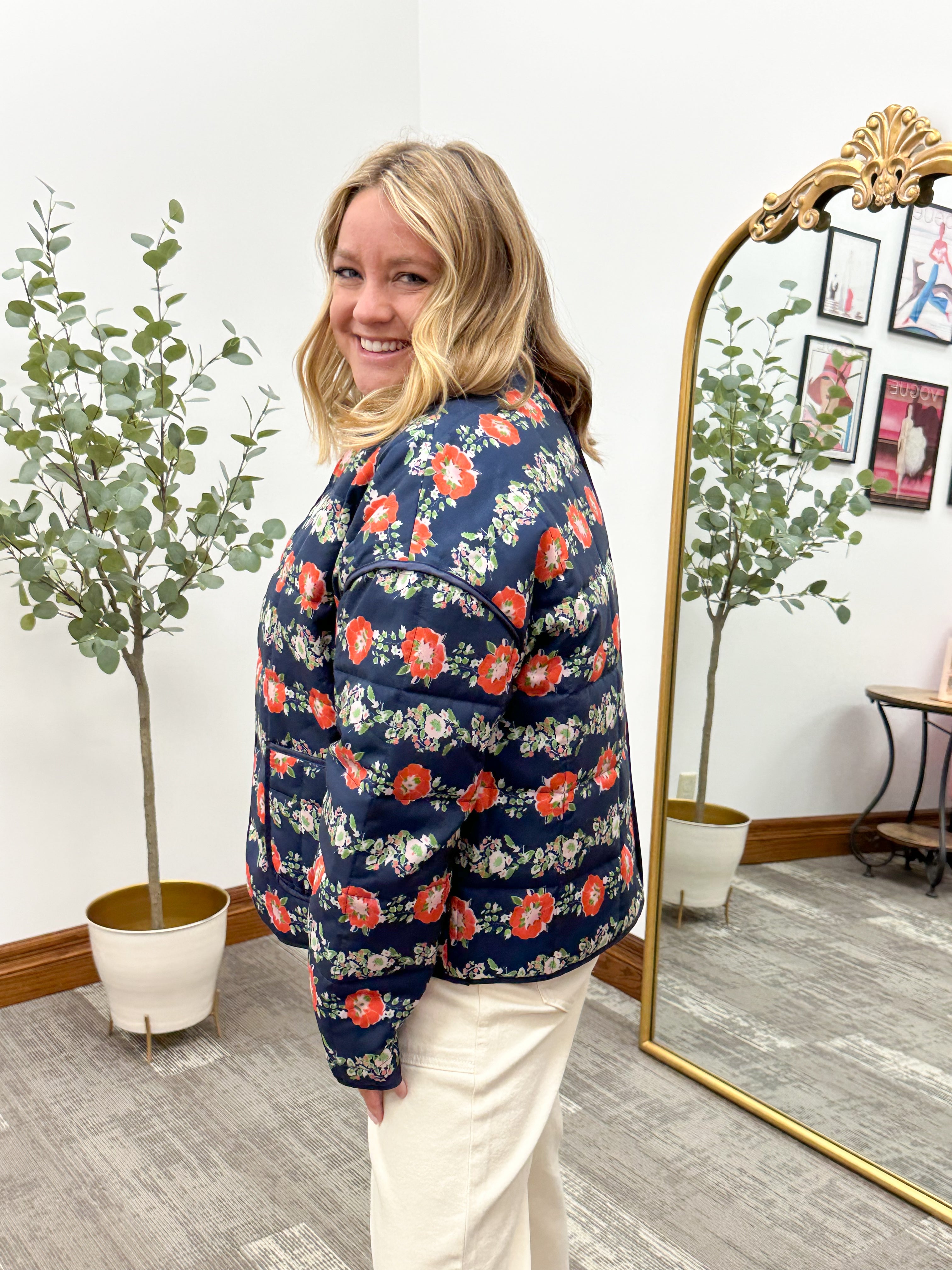 Navy & Floral Quilted Jacket