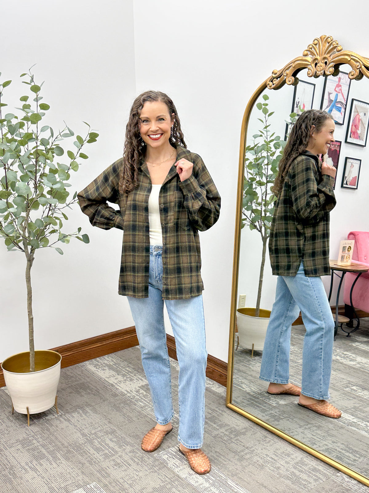 Olive & Brown Plaid Flannel Shirt