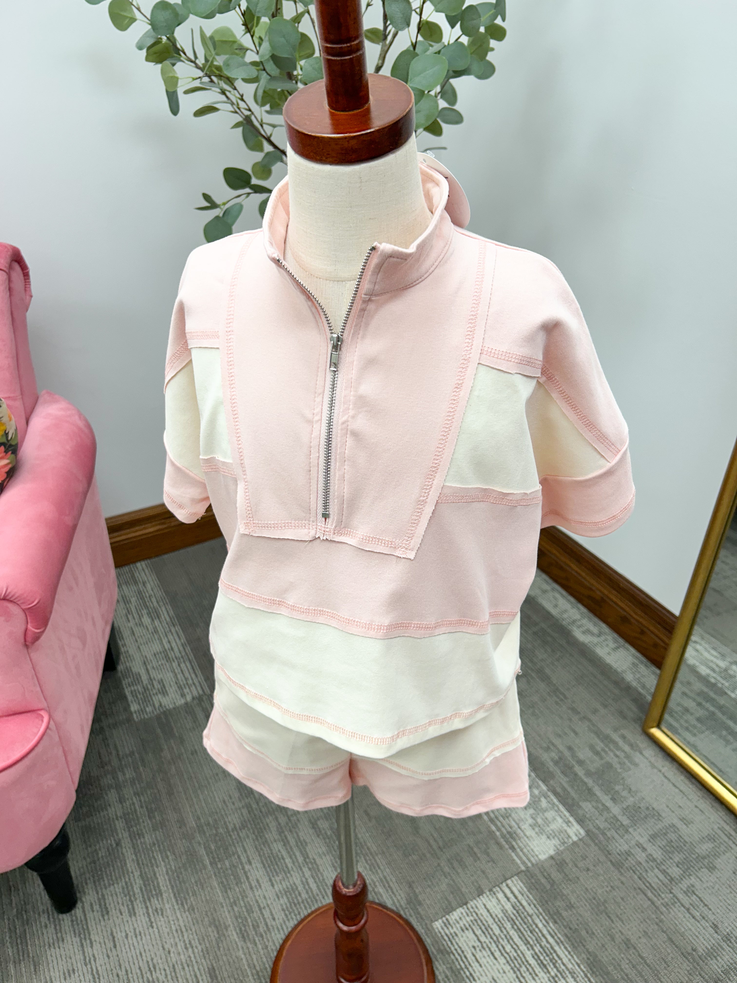Girls Pink & Cream Color Block Pullover