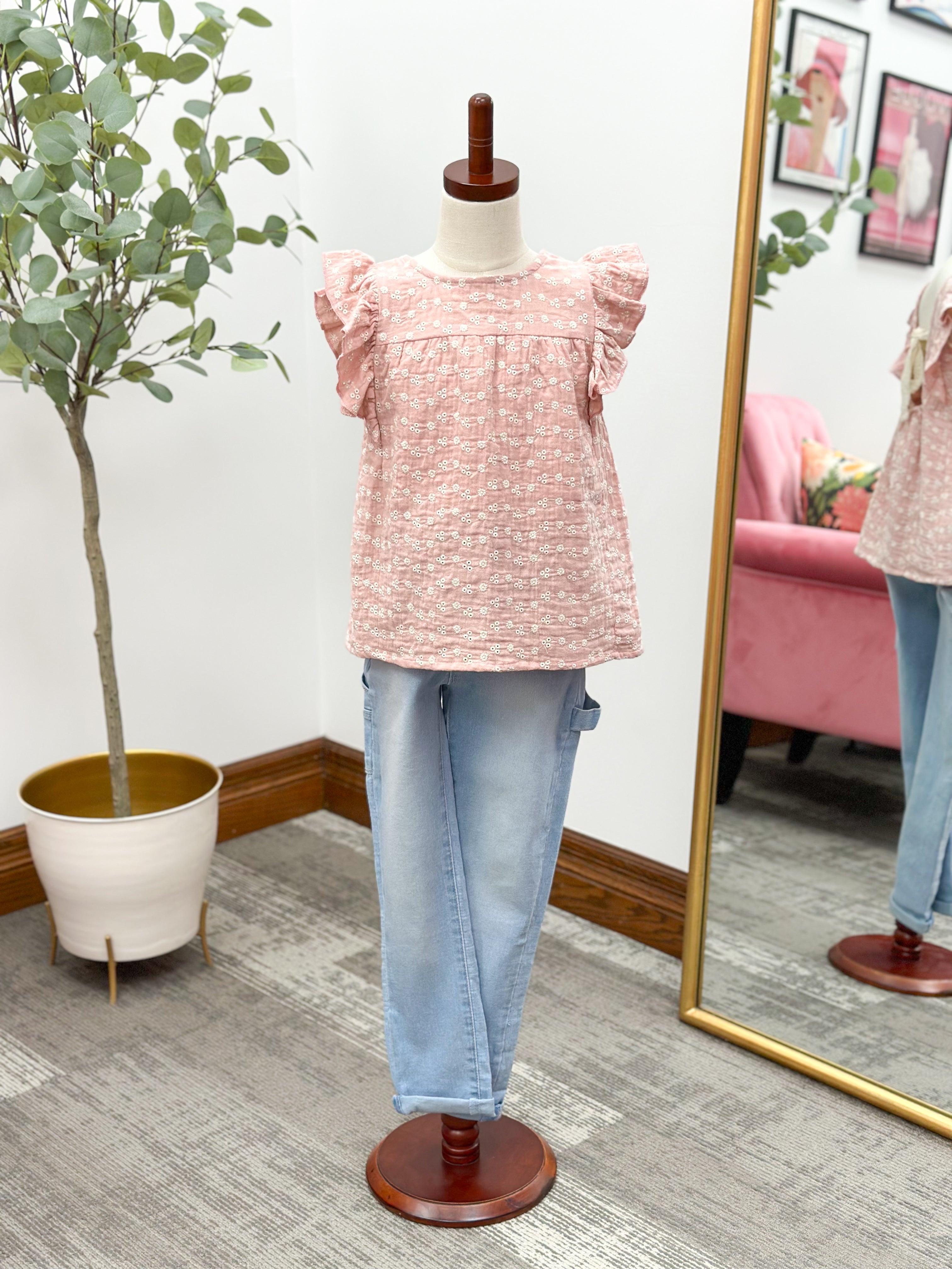 Girls Eyelet Ruffle Sleeve Top