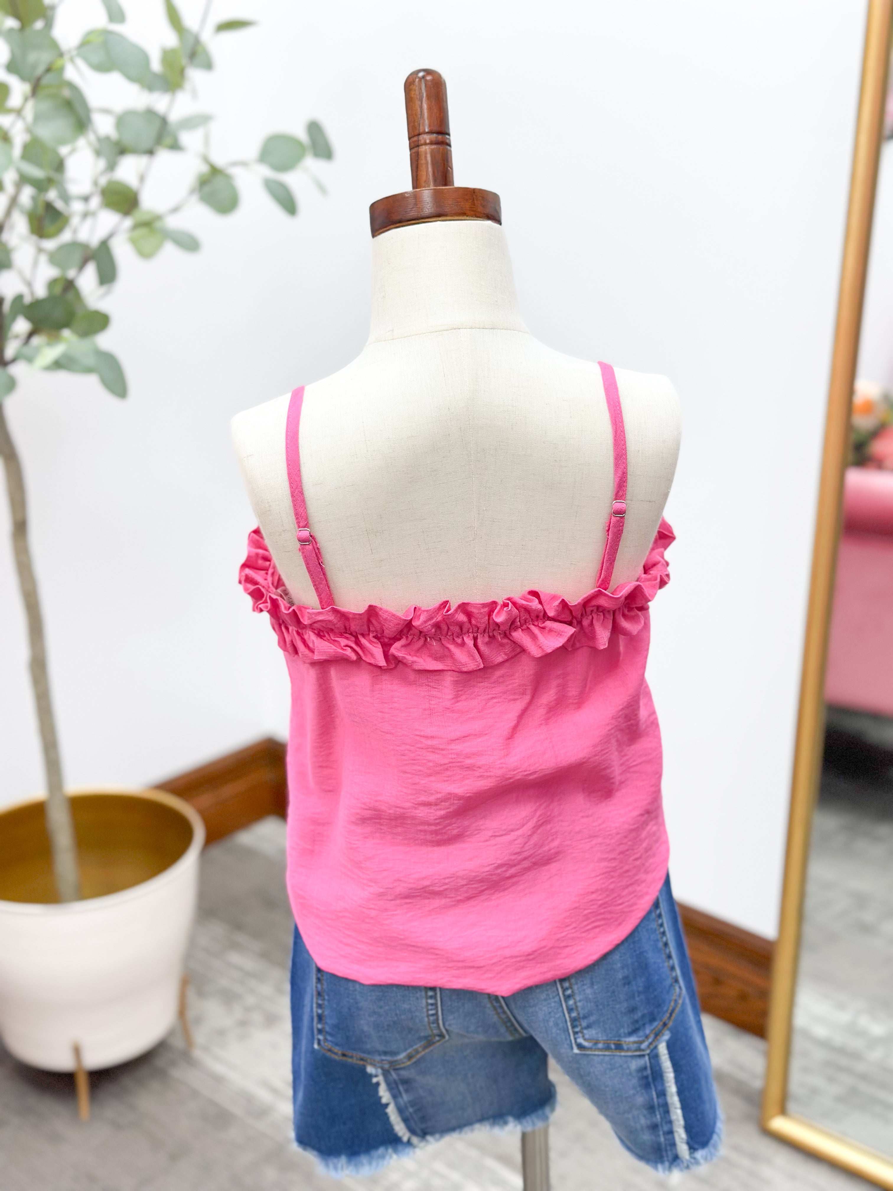 Girls Pink Ruffle Tank Top