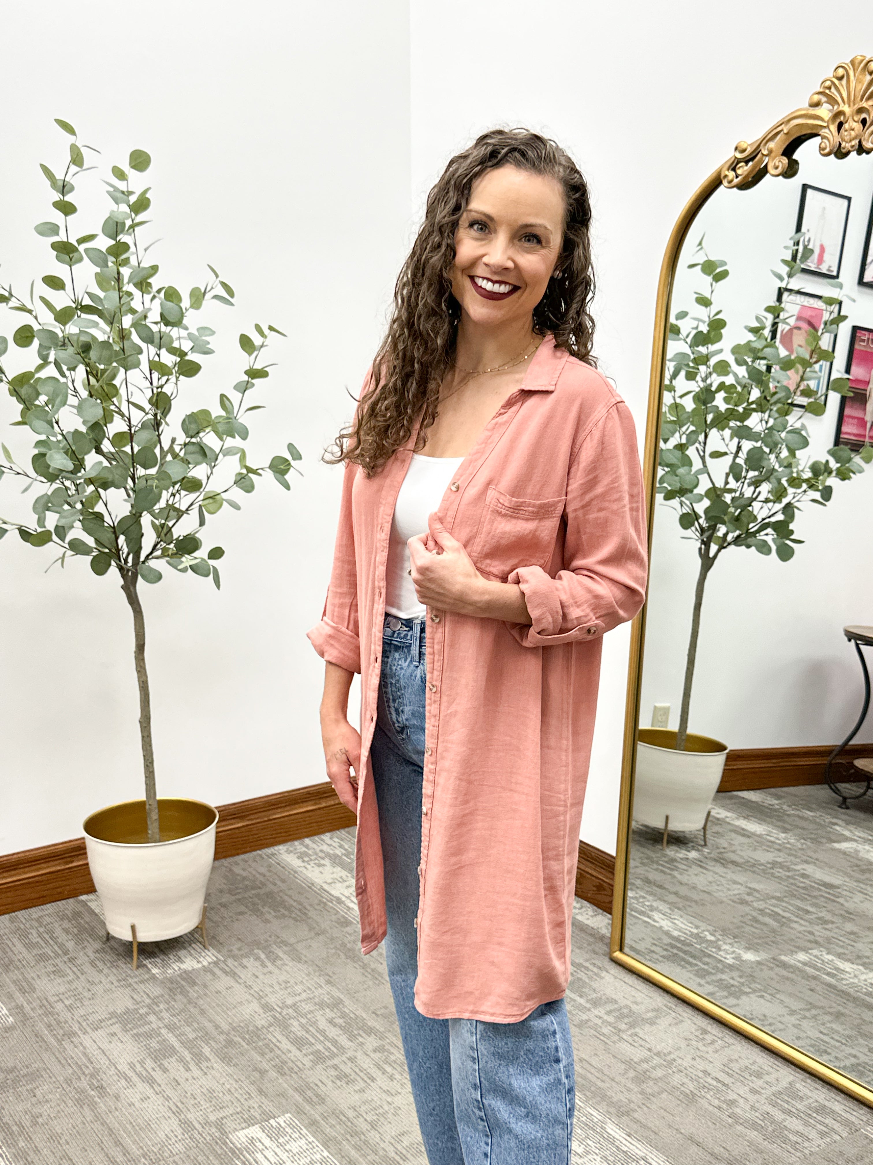 Mauve Long Sleeve Shirt Dress by Thread & Supply