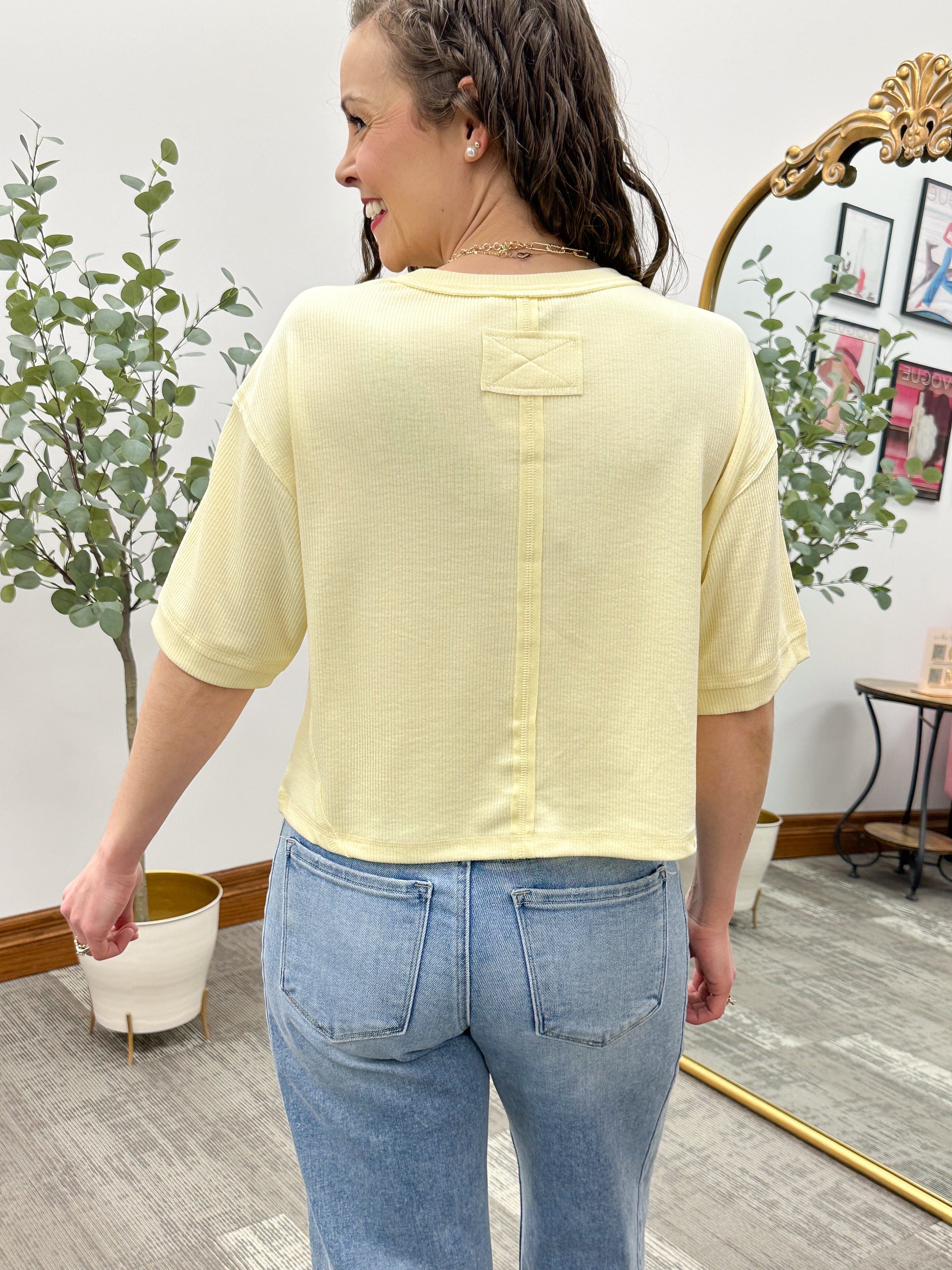 Short Sleeve Cropped Henley Top