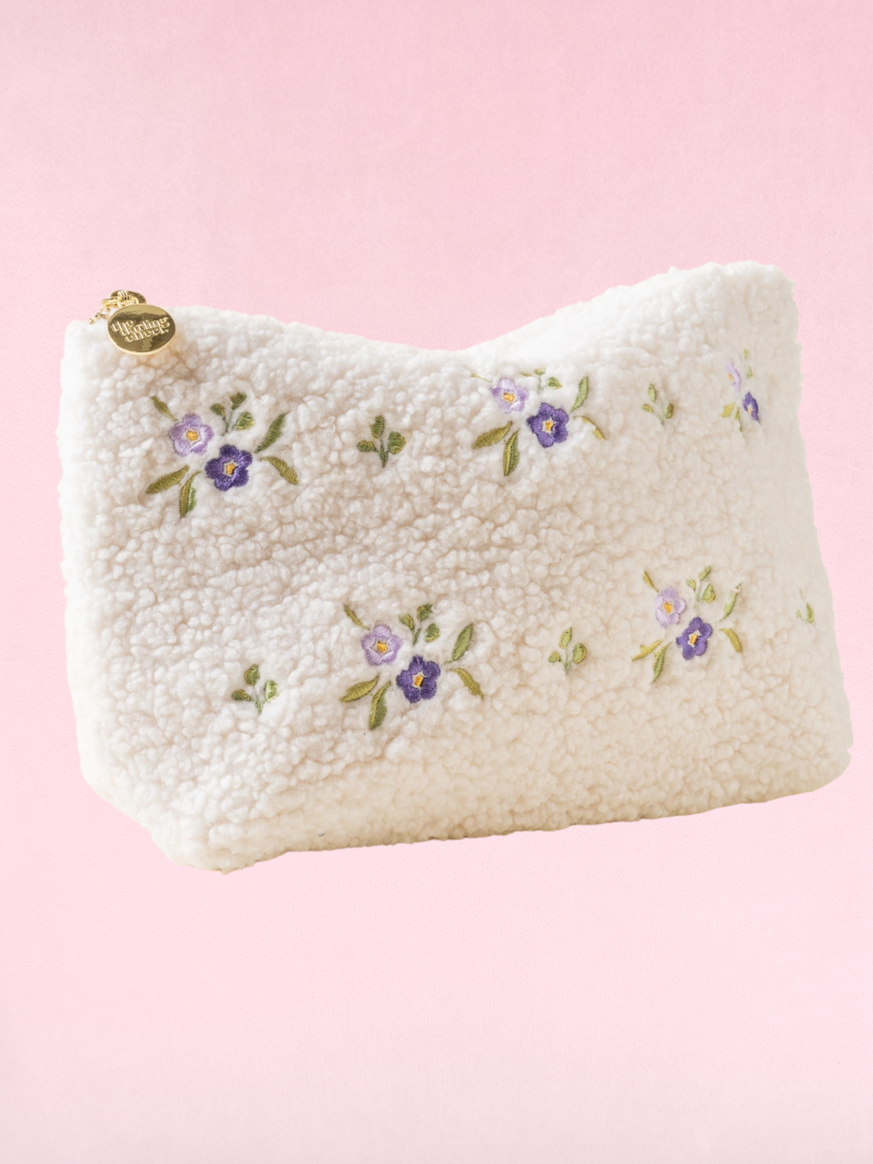 Purple Floral Print Teddy Pouch