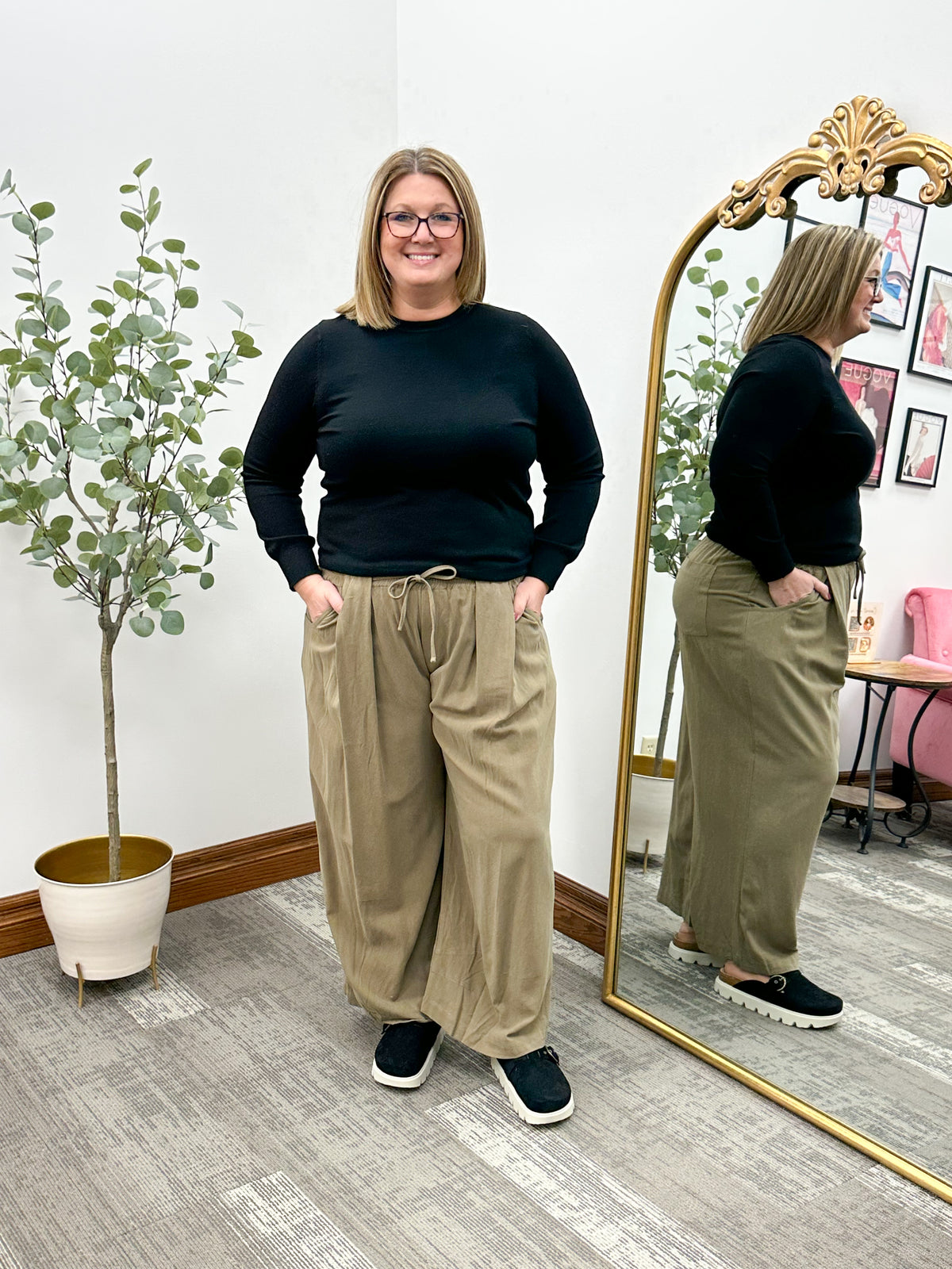 Olive Wide Leg Pants (S-3X)