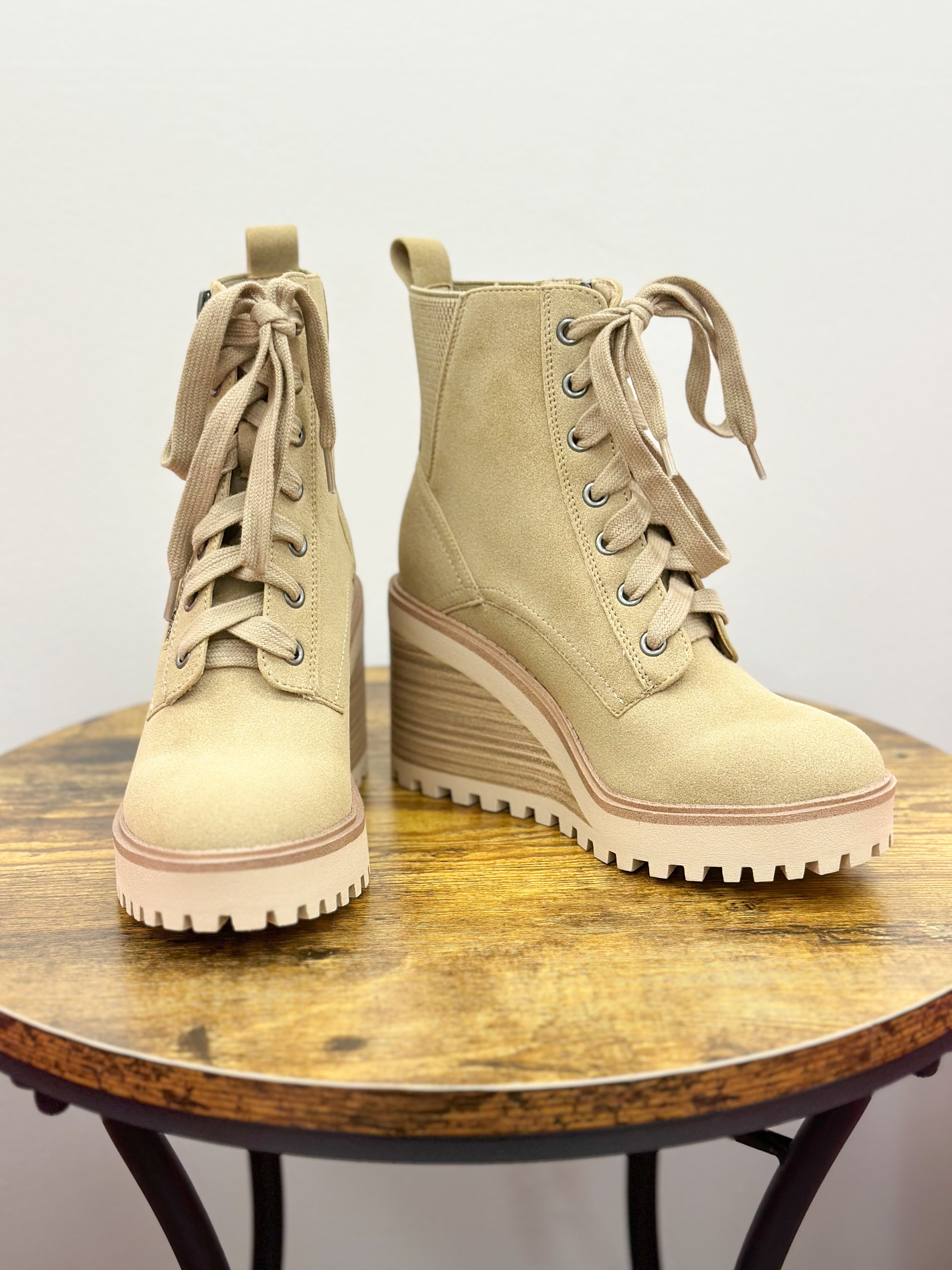 Lace Up Wedge Bootie