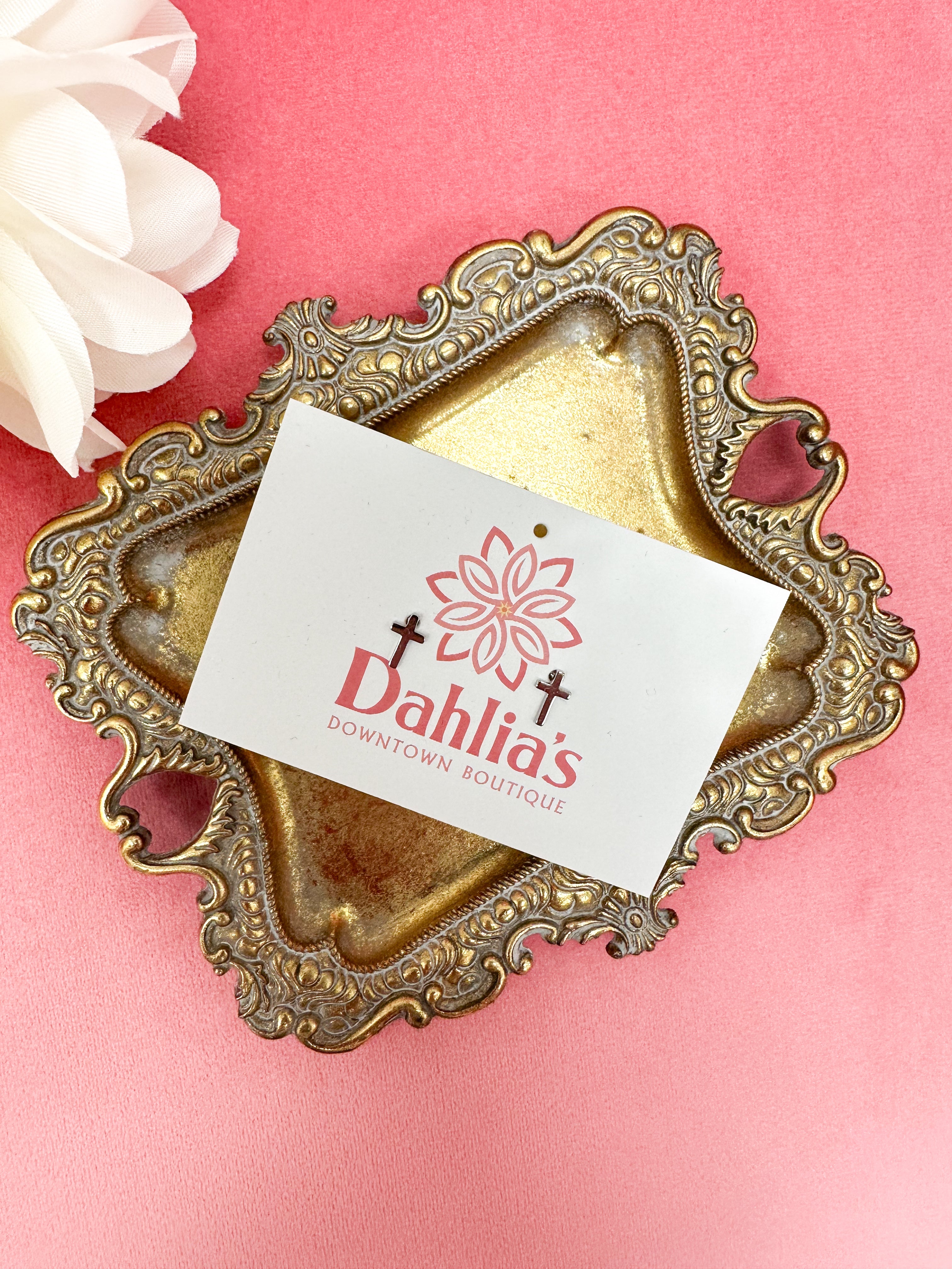 White Gold Dipped Cross Earrings