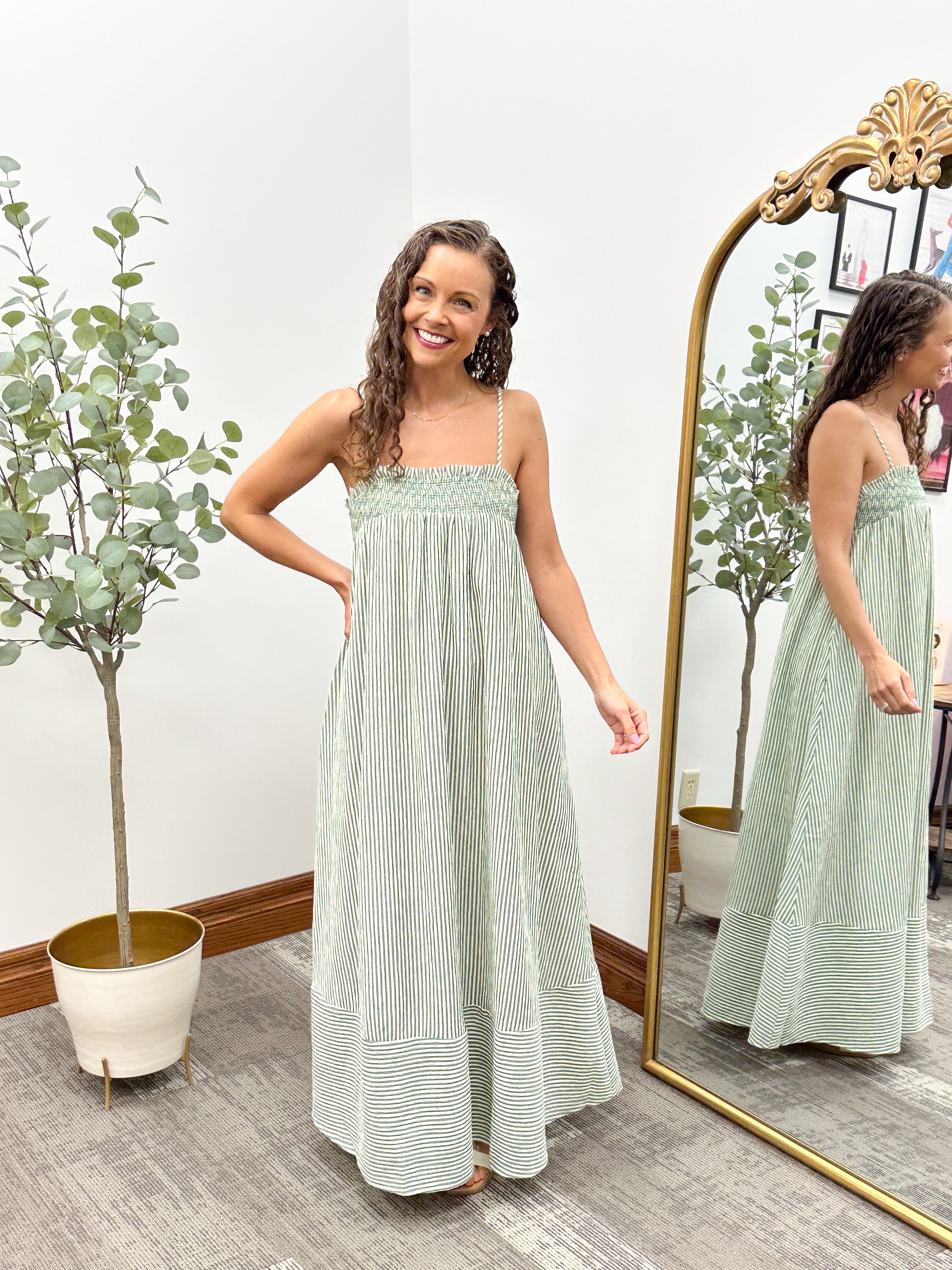 Striped Smocked Maxi Dress