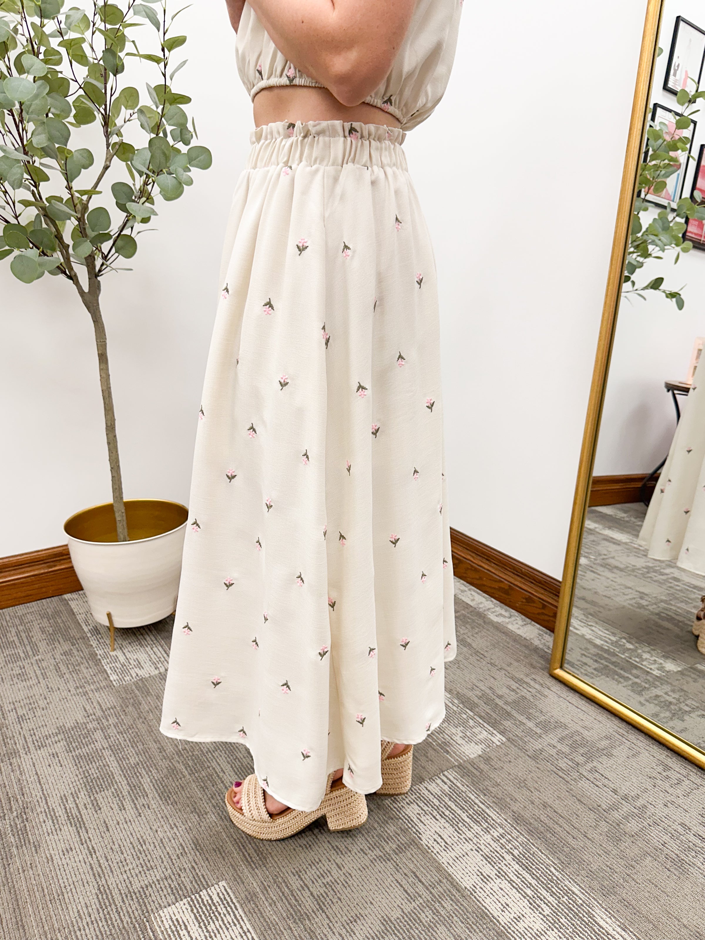 Floral Embroidered Midi Skirt