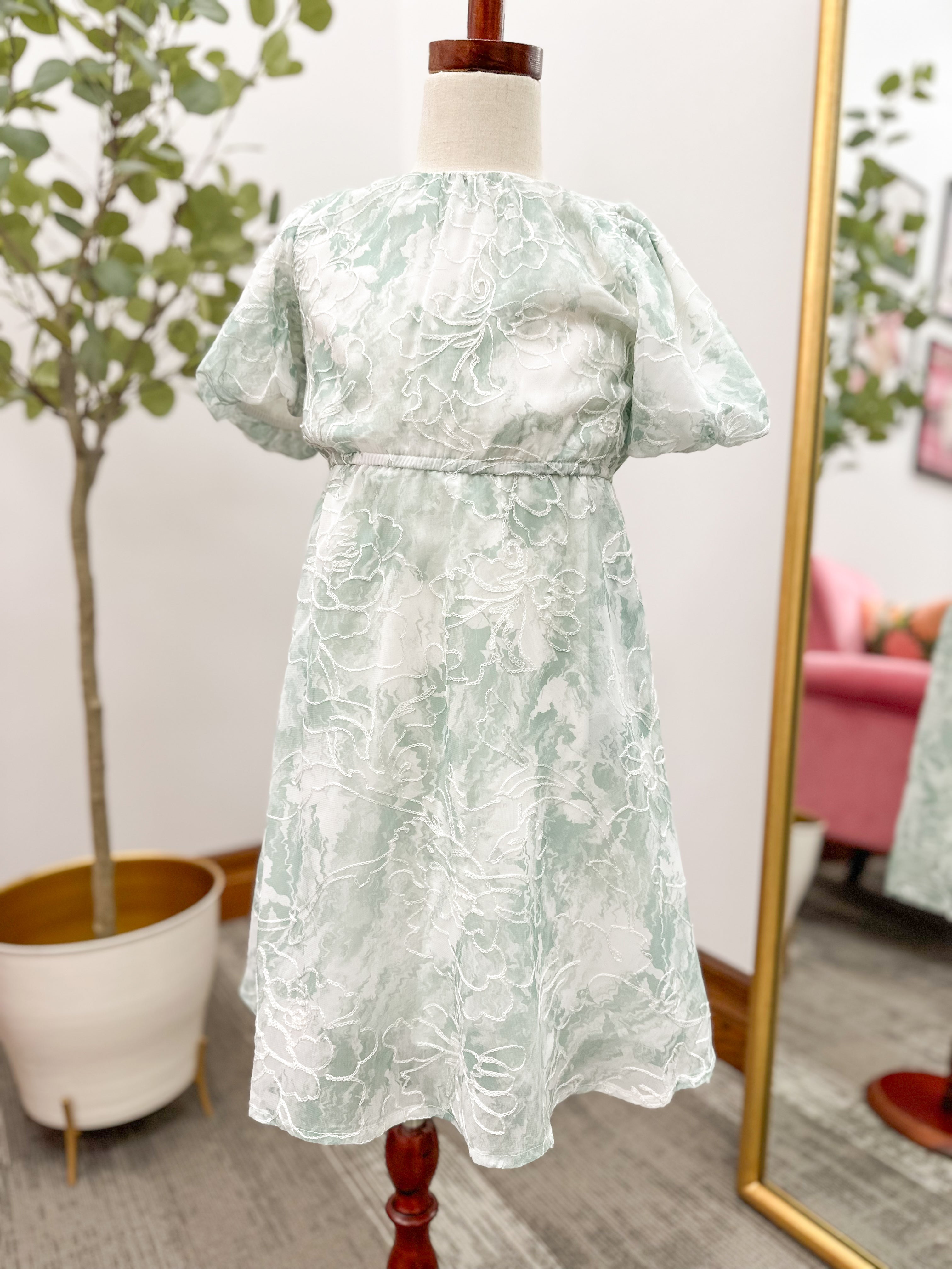 Girls Green Floral Dress