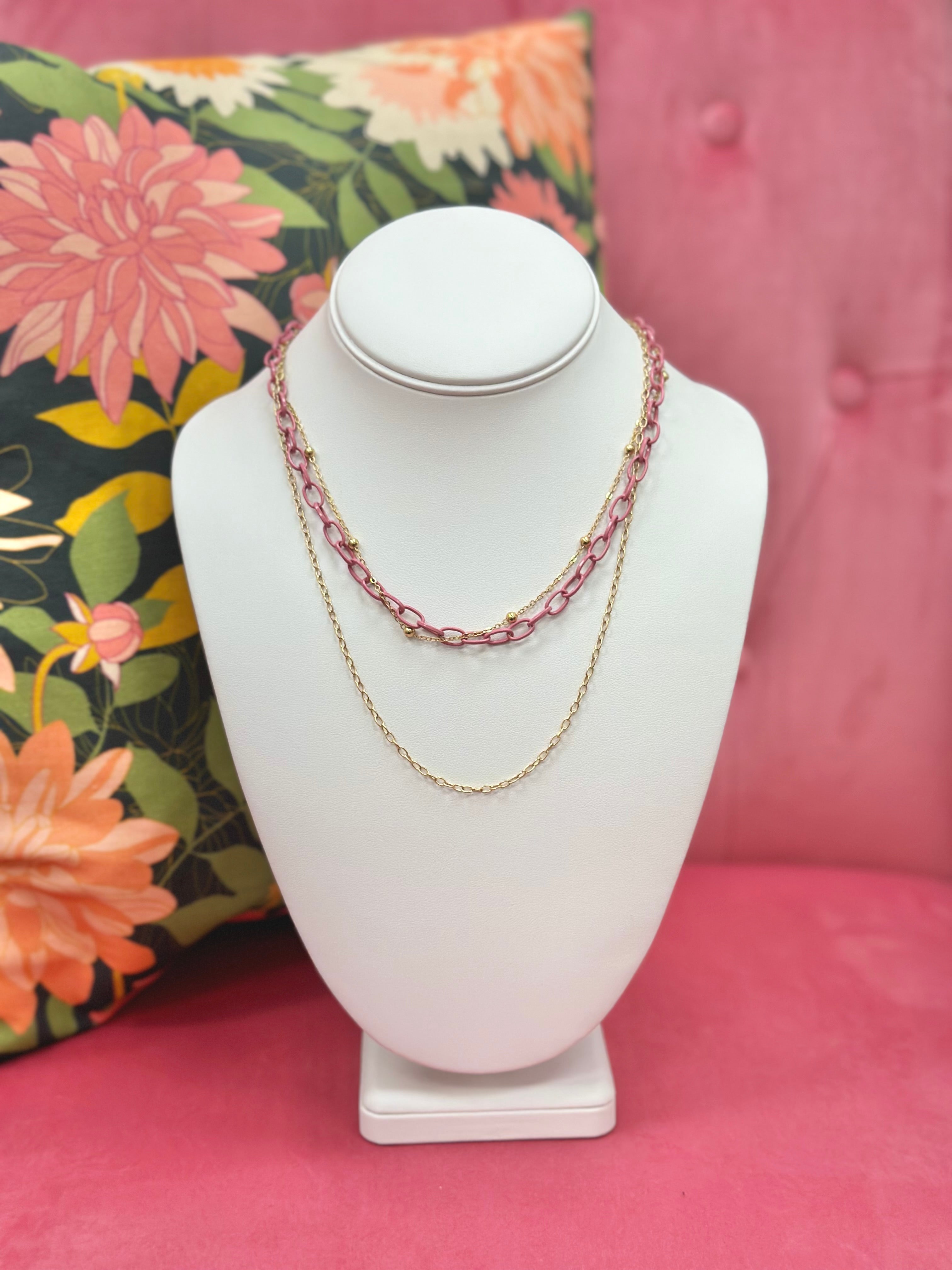 Pink Chain Layered Necklace