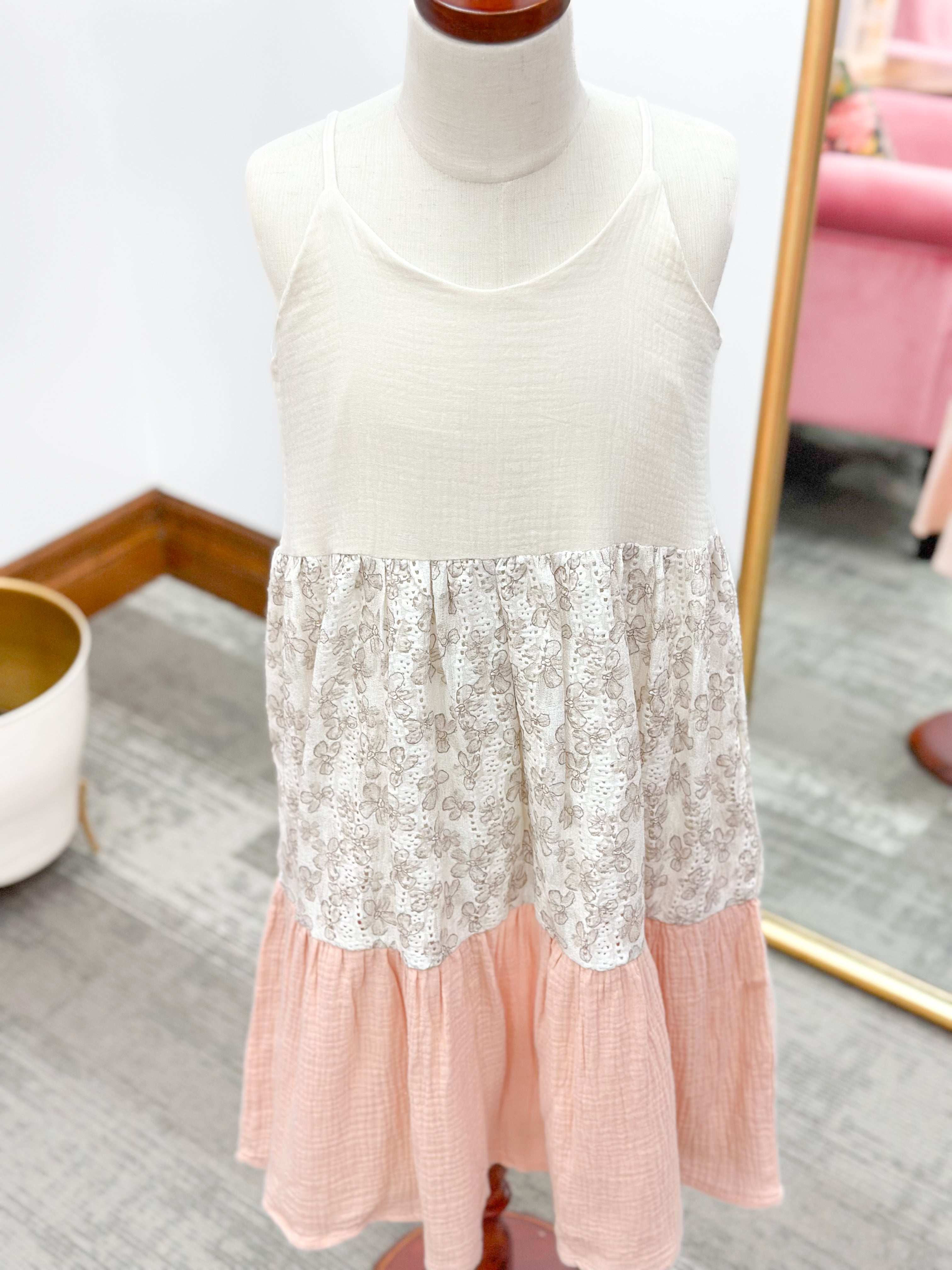 Girls Color Block Floral Detail Dress