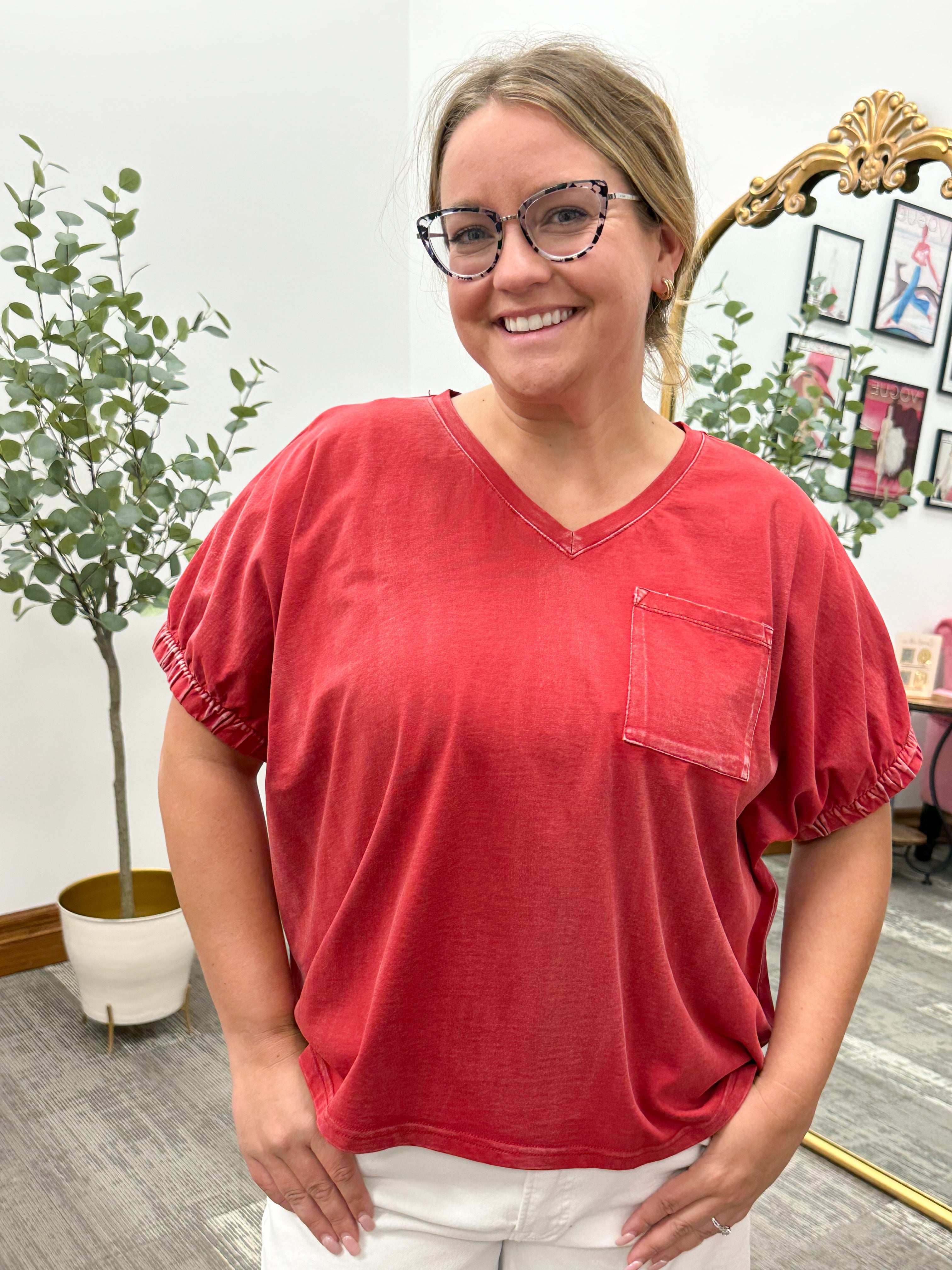 Washed Red Front Pocket T-Shirt
