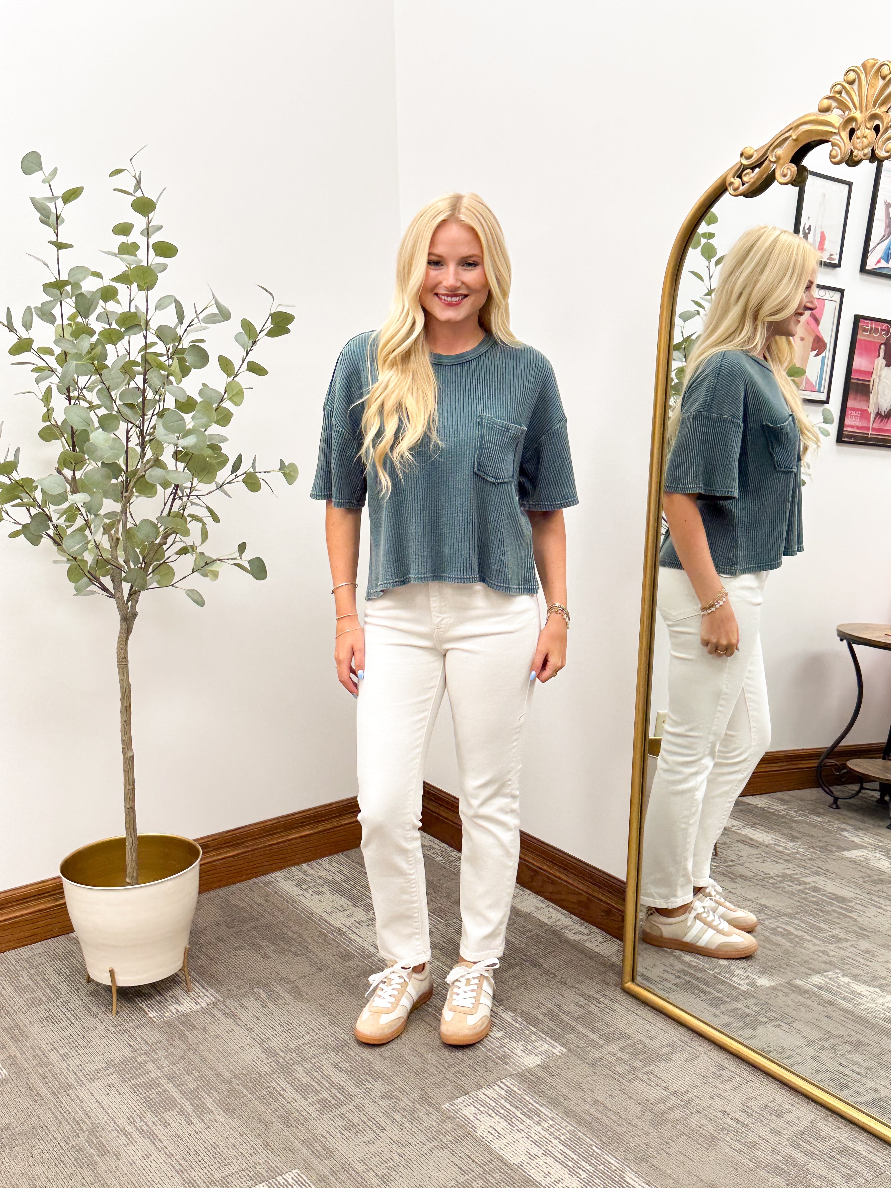 Short Sleeve Waffle Knit Top
