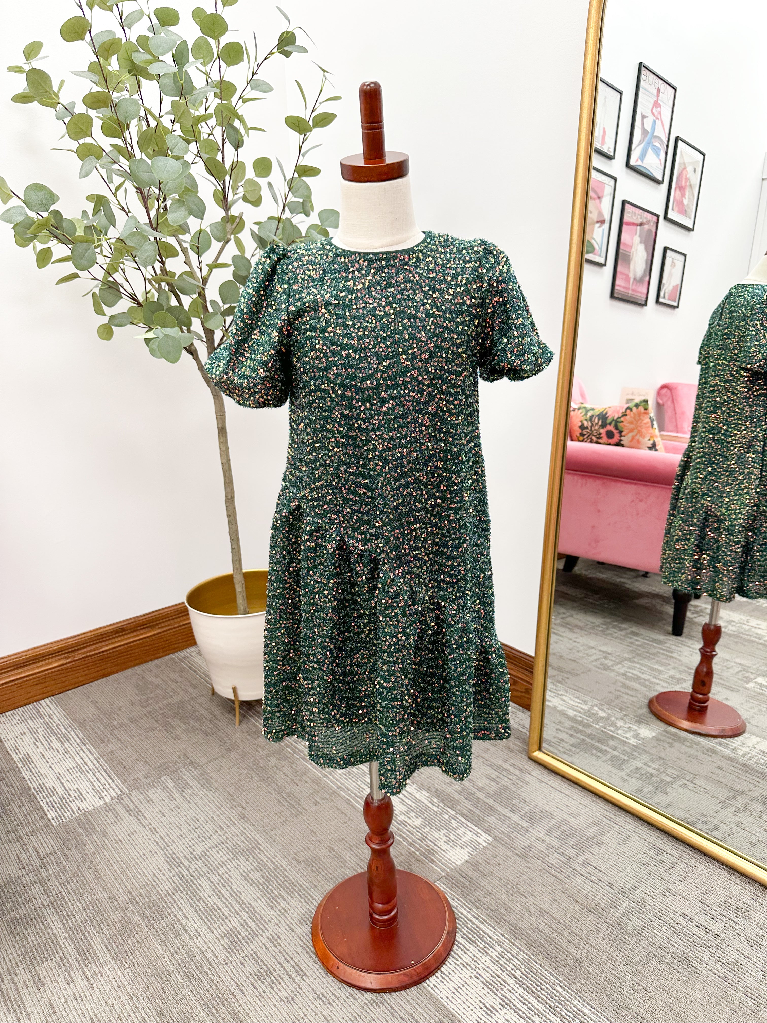 Girls Green Sequin Dress