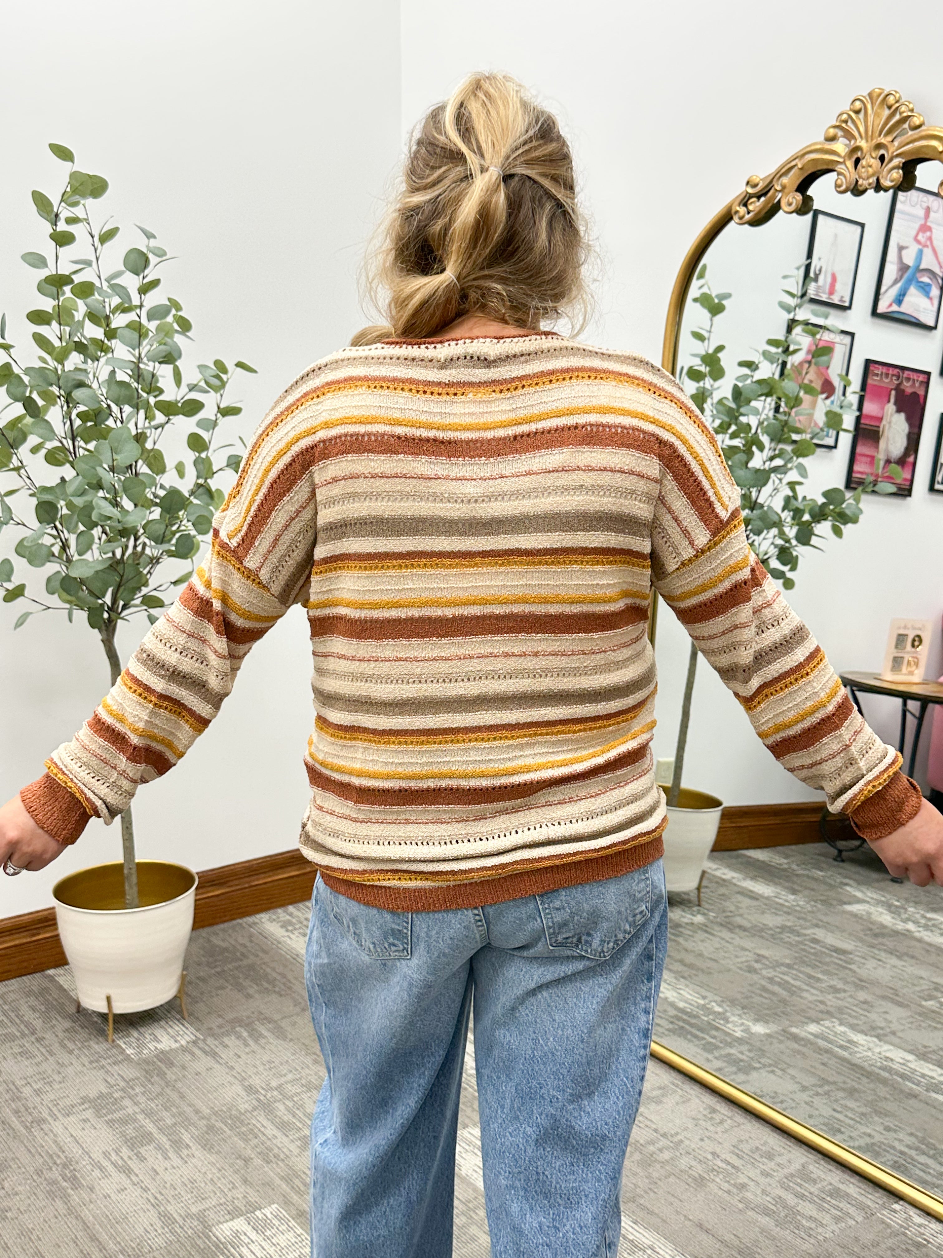 Simone Rust Striped Sweater