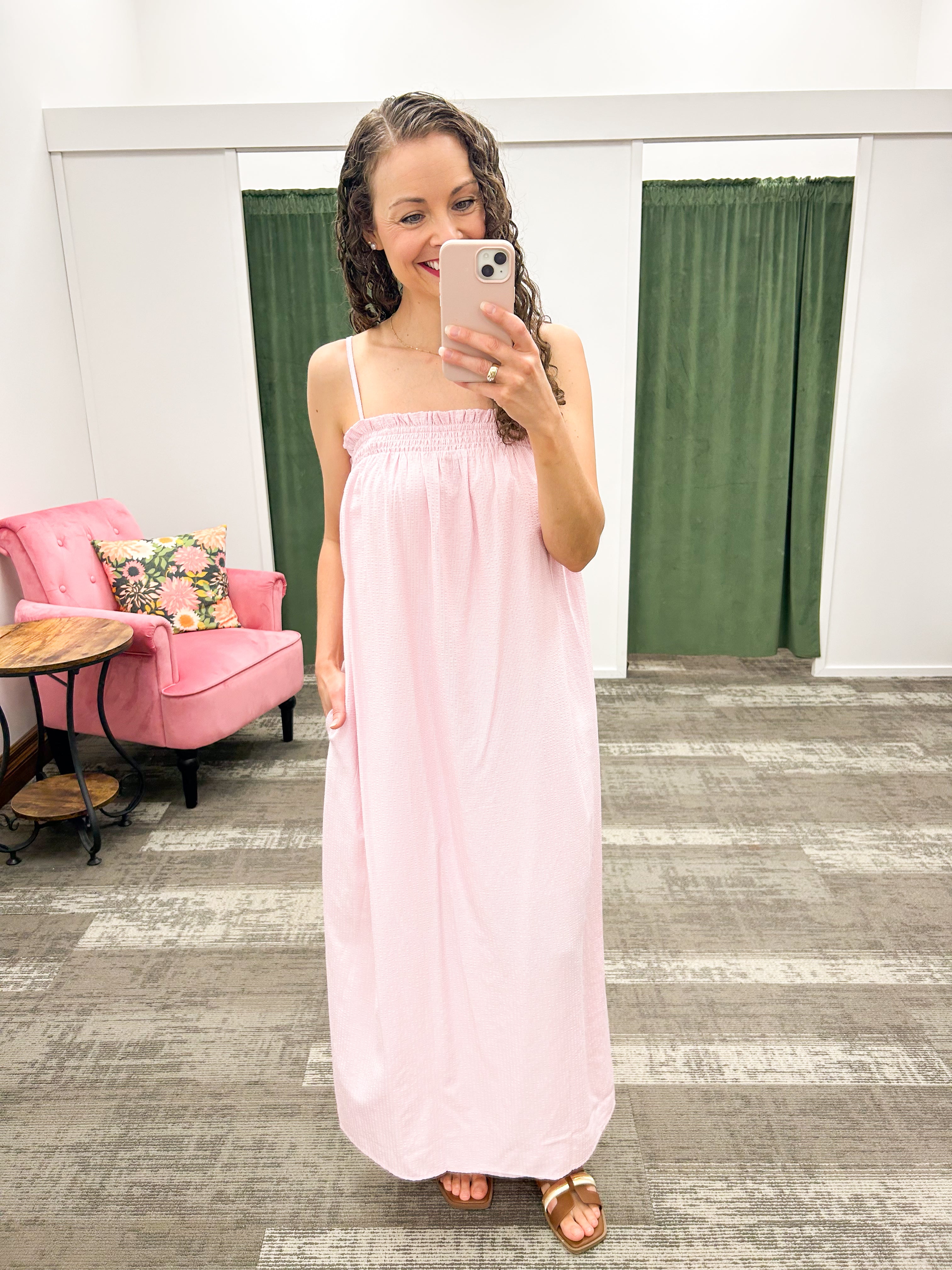 Smocked Pin Striped Midi Dress (2 colors)
