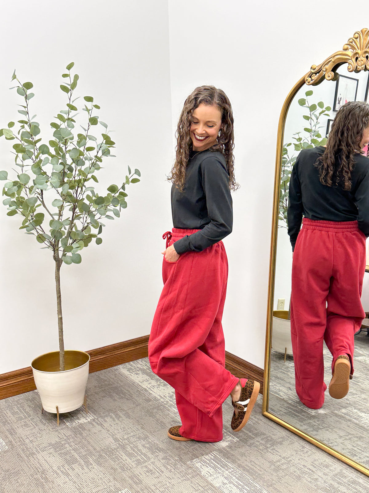 Red Fleece Barrel Sweatpants