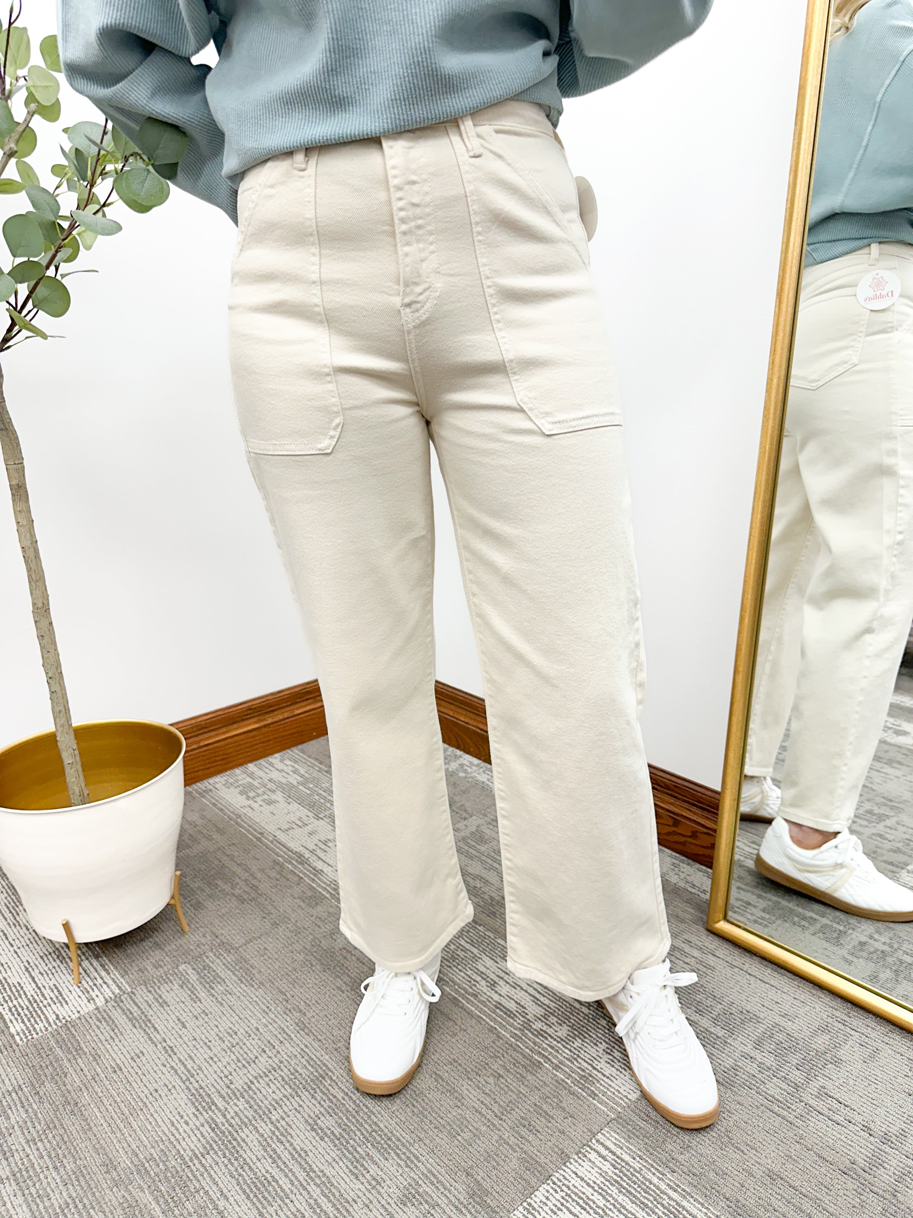 Just Black Denim Almond Front Patch Pocket Wide Leg Jeans 