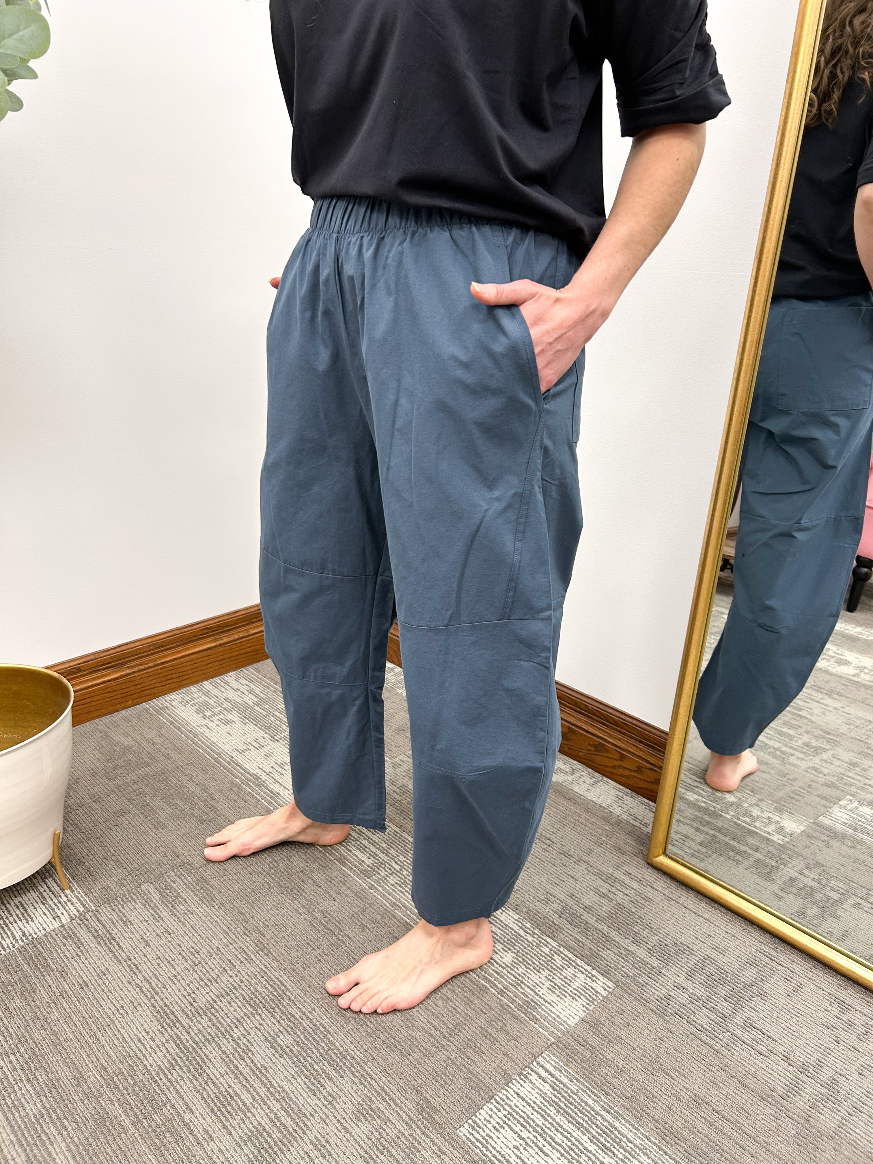 Navy Athleisure Barrel Pants