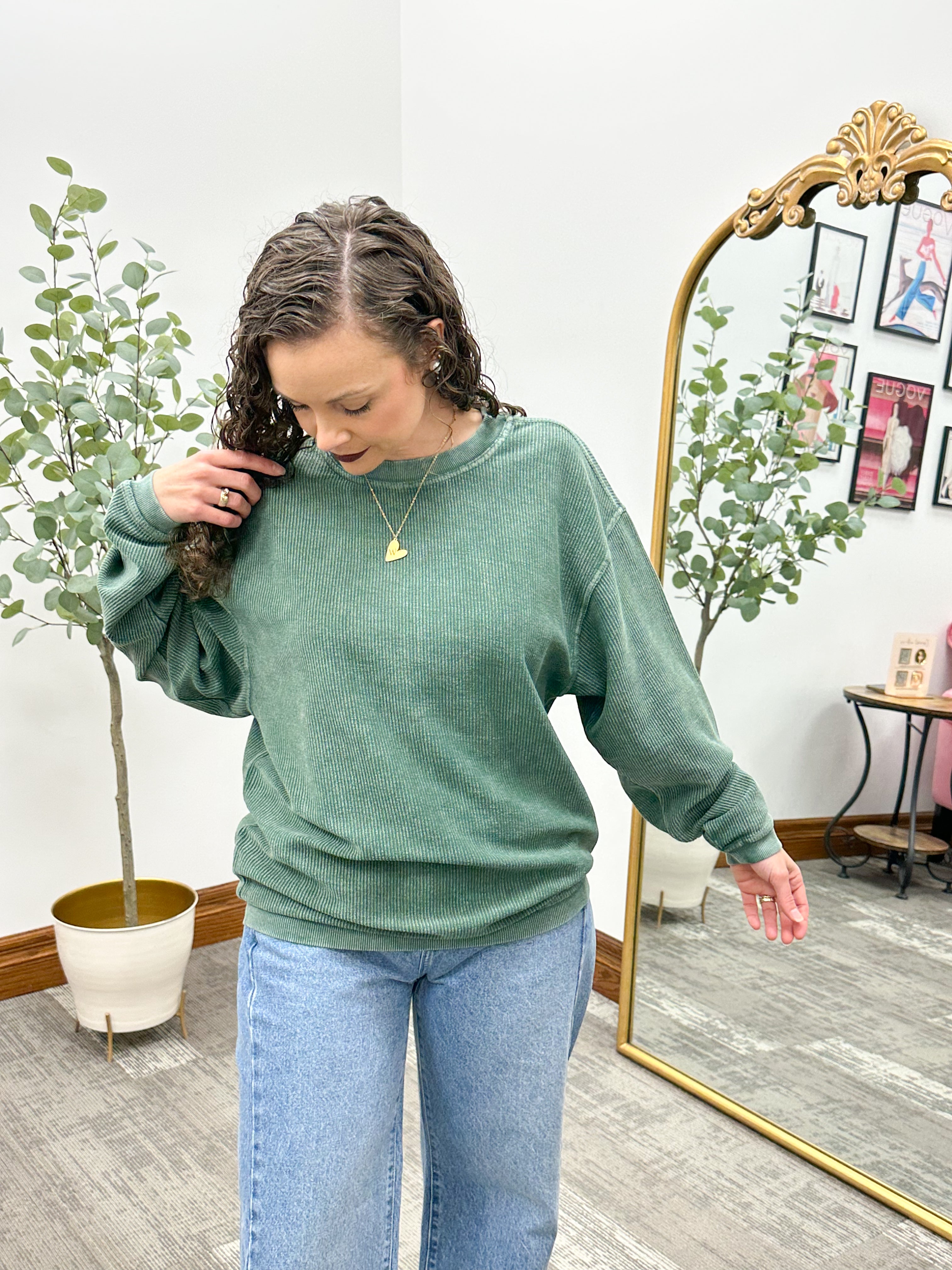 Tabitha Oversized Corded Crewneck Sweatshirt