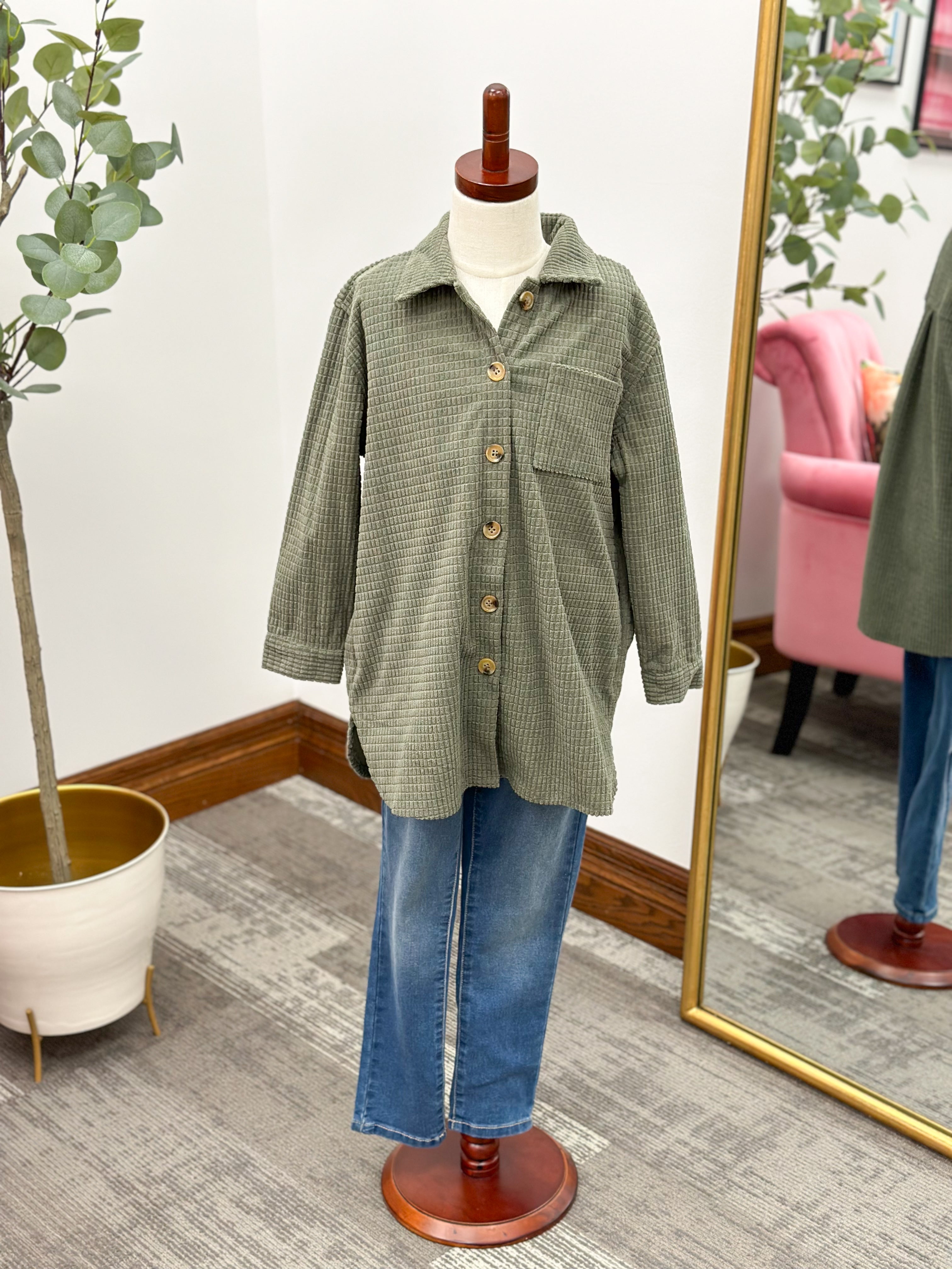 Girls Corduroy Olive Shacket