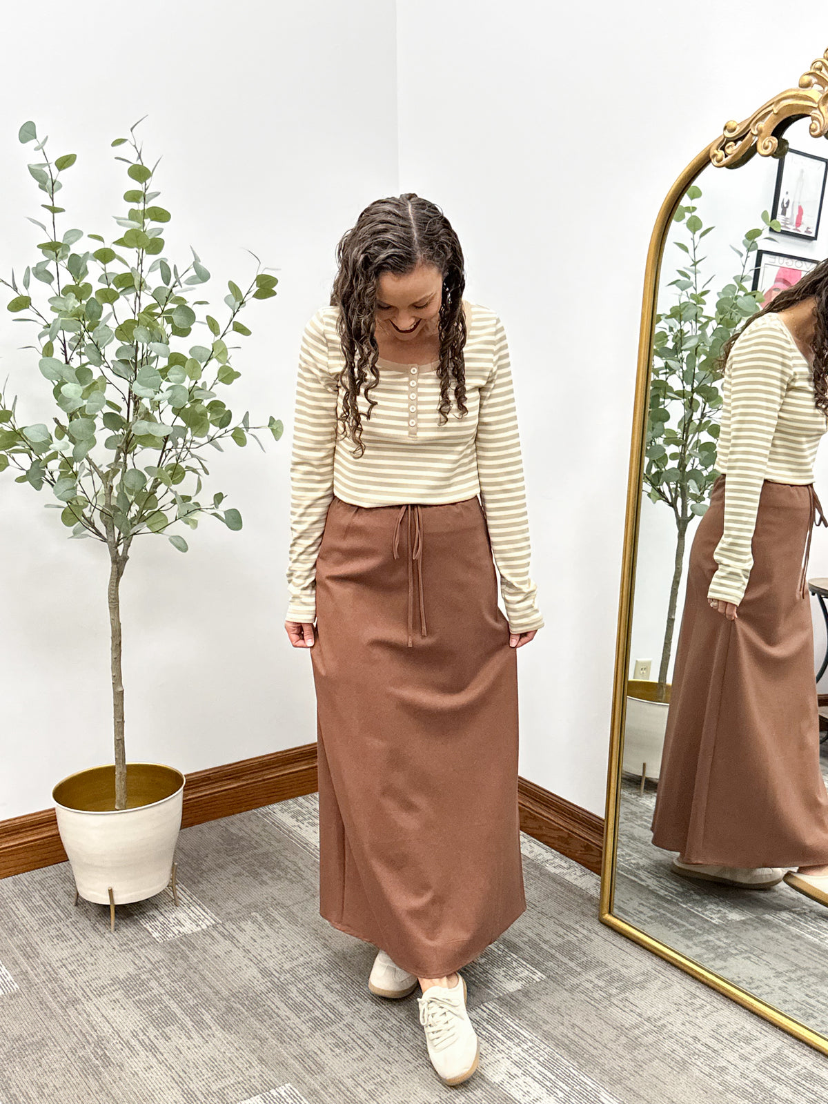 Brown Linen Maxi Skirt